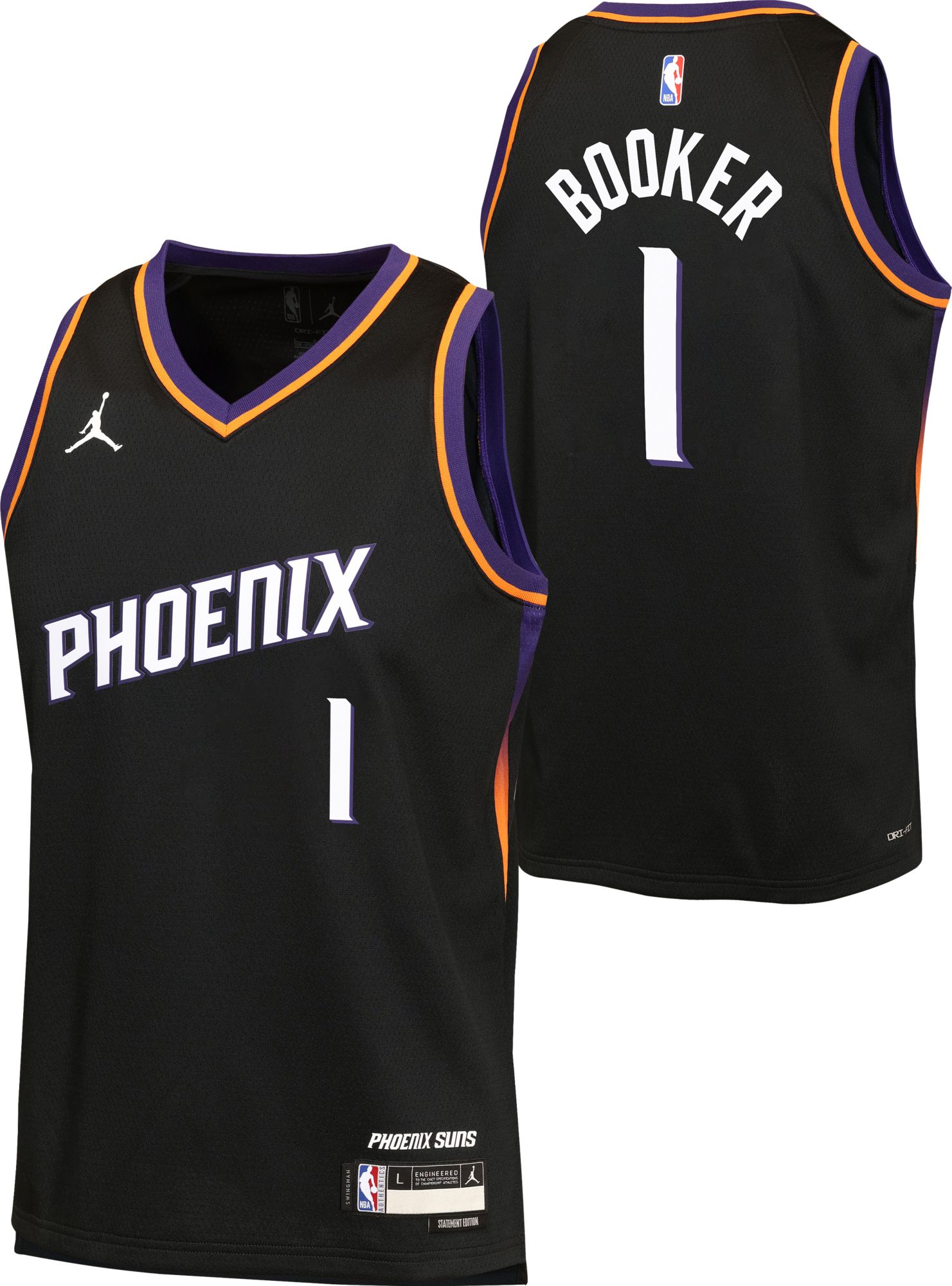 Jordan Youth Phoenix Suns Devin Booker #1 Black Swingman Statement Jersey product image
