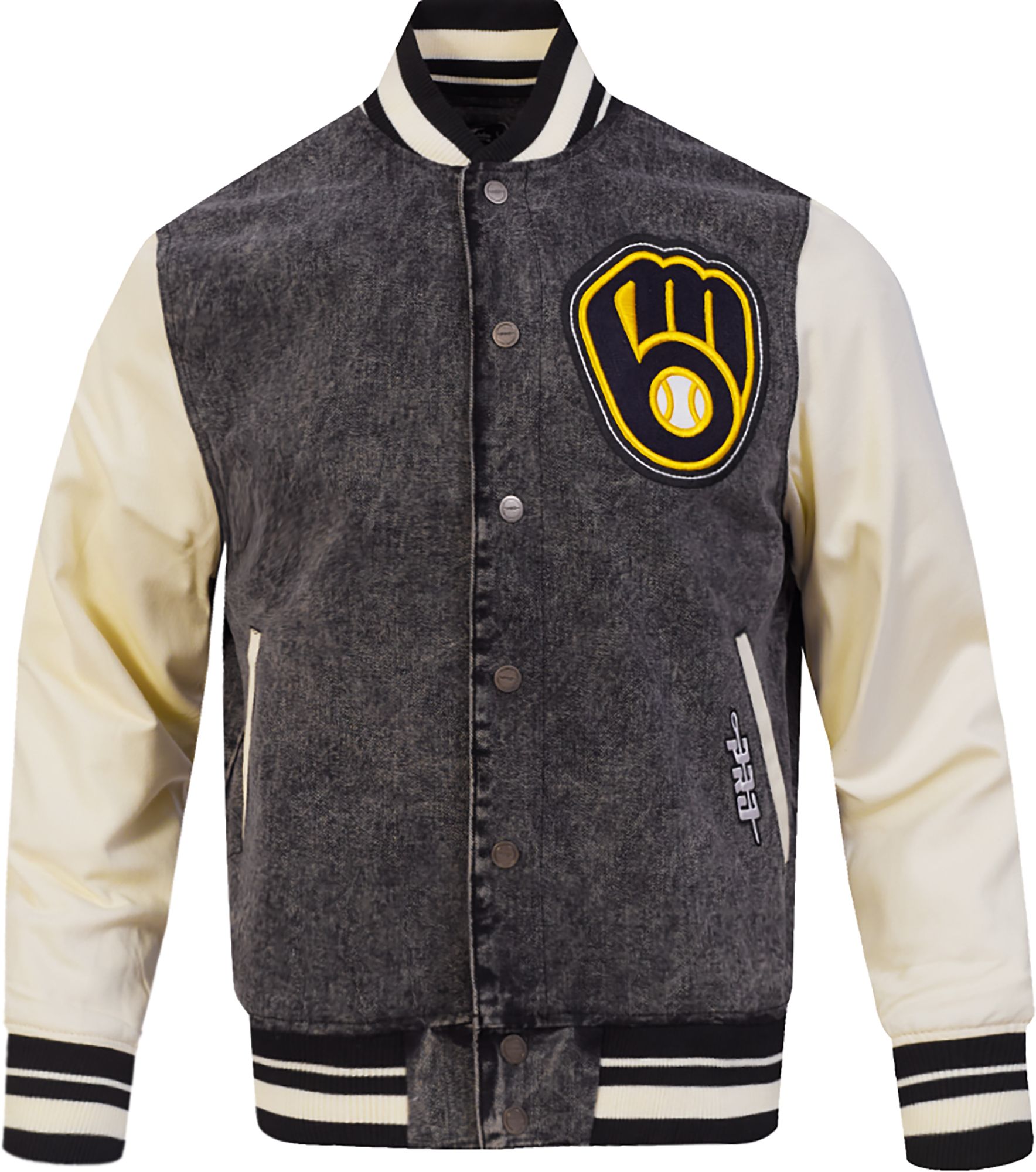 Pro Standard Men's Milwaukee Brewers Black Rebel Athletics Denim Varsity Jacket product image