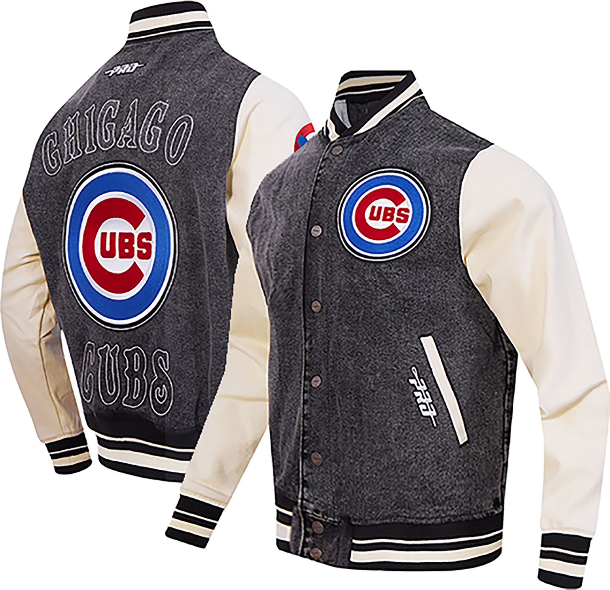 Pro Standard Men's Chicago Cubs Black Denim Varsity Jacket product image