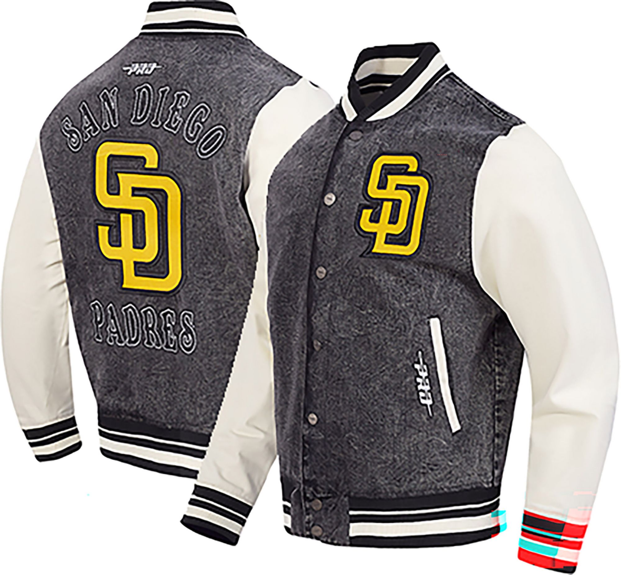 Pro Standard Men's San Diego Padres Black Rebel Athletics Denim Varsity Jacket product image