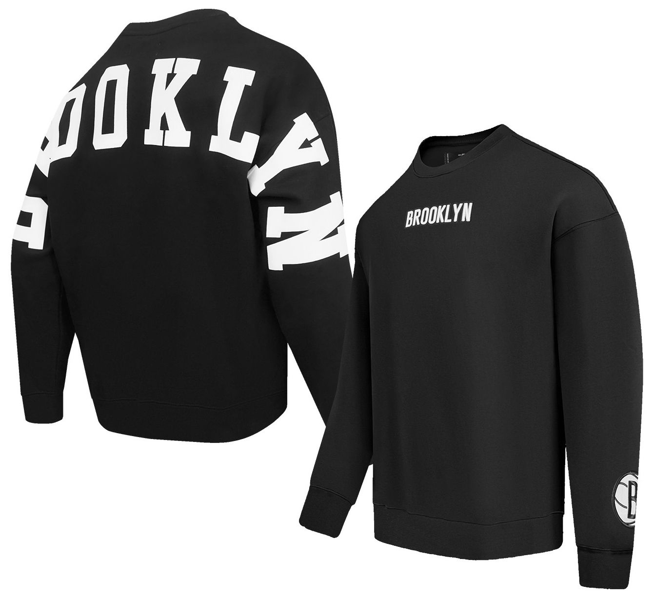 Pro Standard Men's Brooklyn Nets Black Wingspan Drop Shoulder Fleece Crewneck Sweatshirt product image