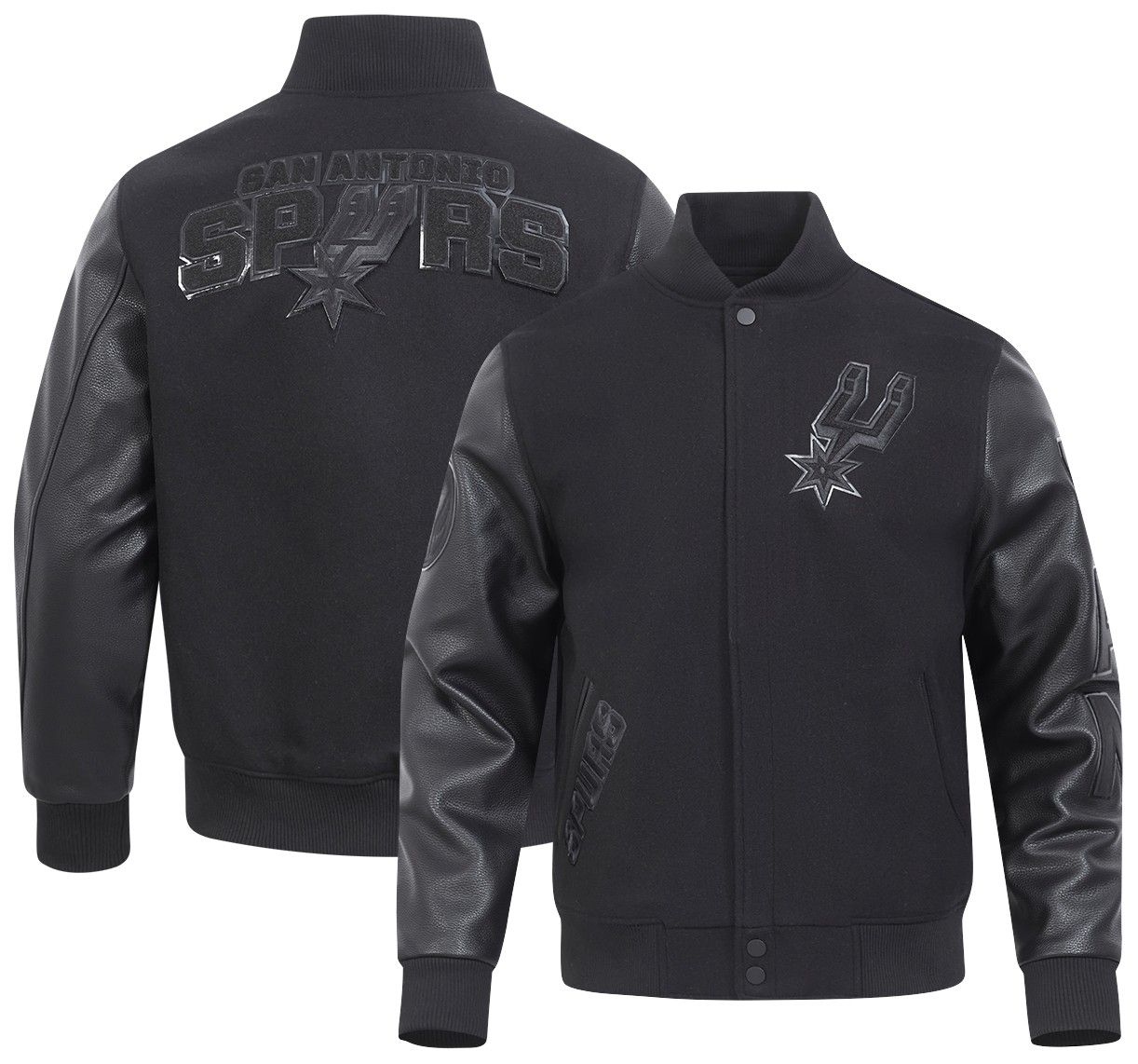 Pro Standard Men's San Antonio Spurs Triple Black Wool Varsity Jacket product image