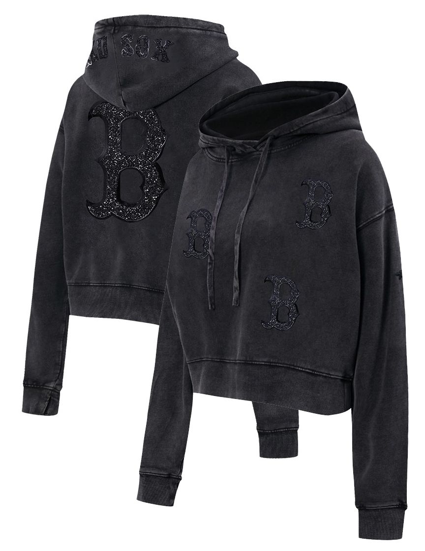 Pro Standard Women's Boston Red Sox Black Crystalline Enzyme Cropped Pullover Hoodie product image