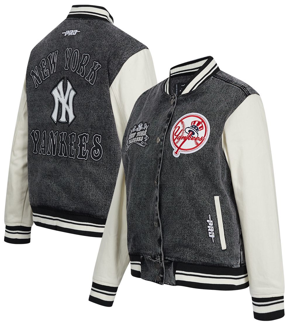 Pro Standard Women's New York Yankees Black Denim Varsity Bomber Jacket product image