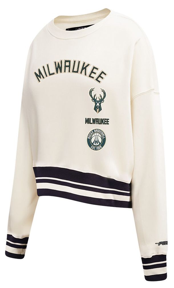 Pro Standard Women's Milwaukee Bucks Off White Retro Classic Fleece Crewneck Sweatshirt product image