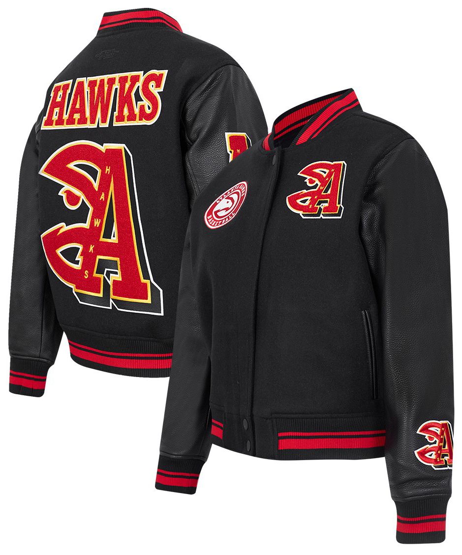 Pro Standard Women's Atlanta Hawks Black Mash Up Rib Wool Varsity Jacket product image