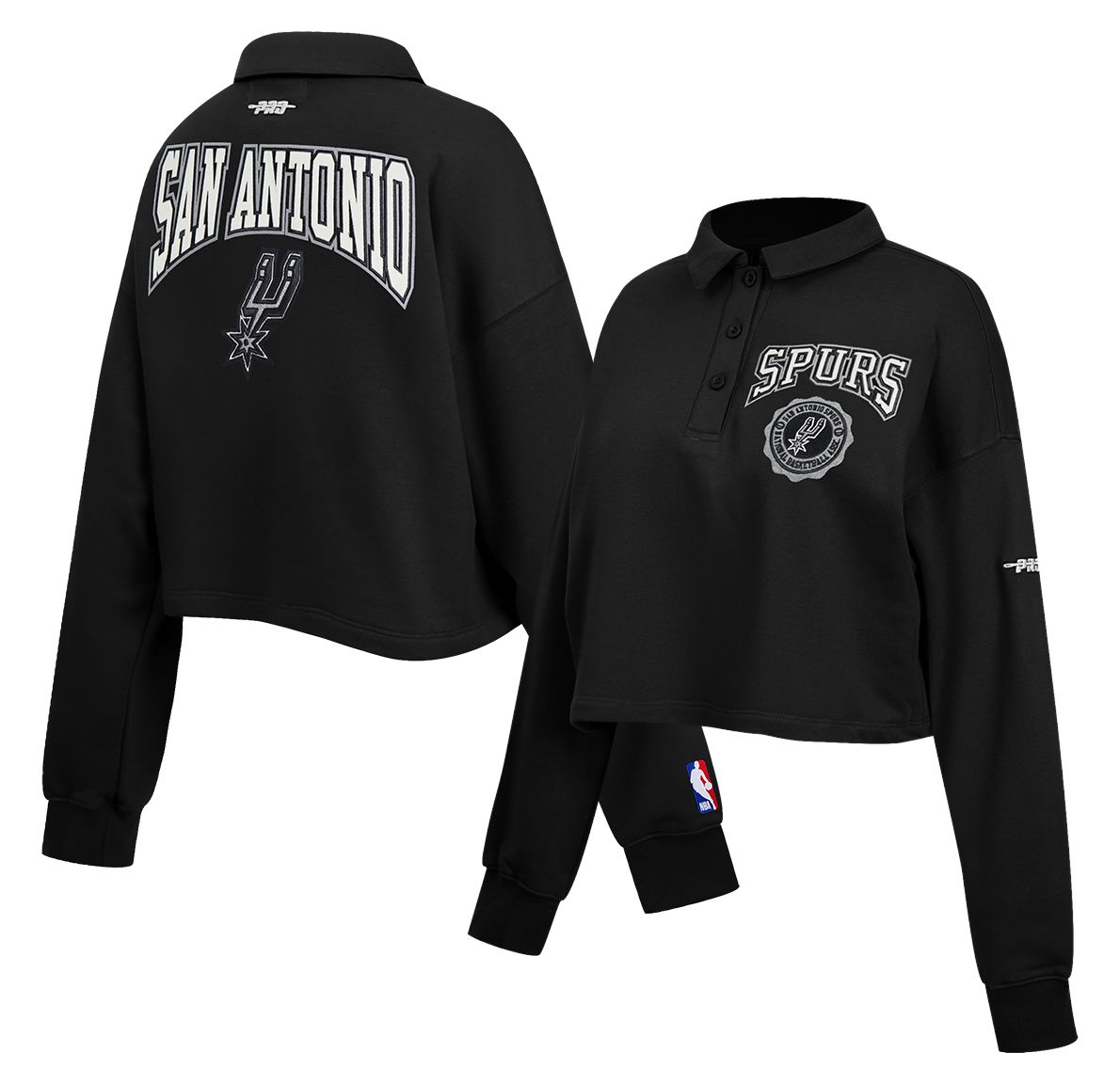 Pro Standard Women's San Antonio Spurs Black Crest Emblem Long Sleeve Polo product image