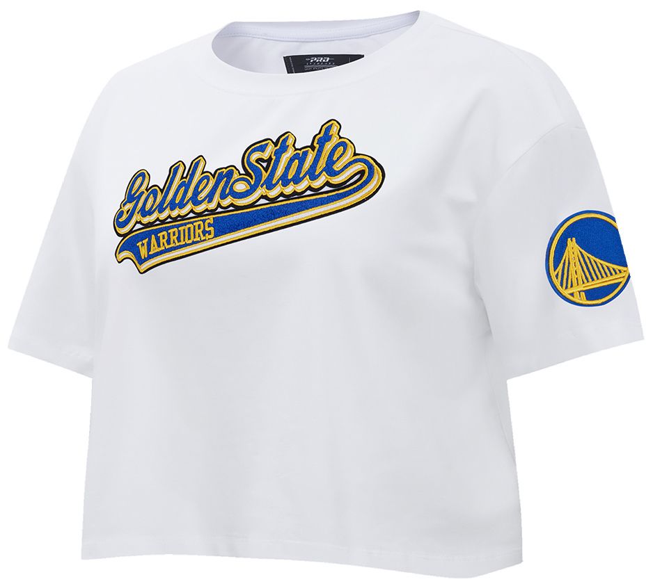 Pro Standard Women's Golden State Warriors White Script Tail Boxy Cropped T-Shirt product image