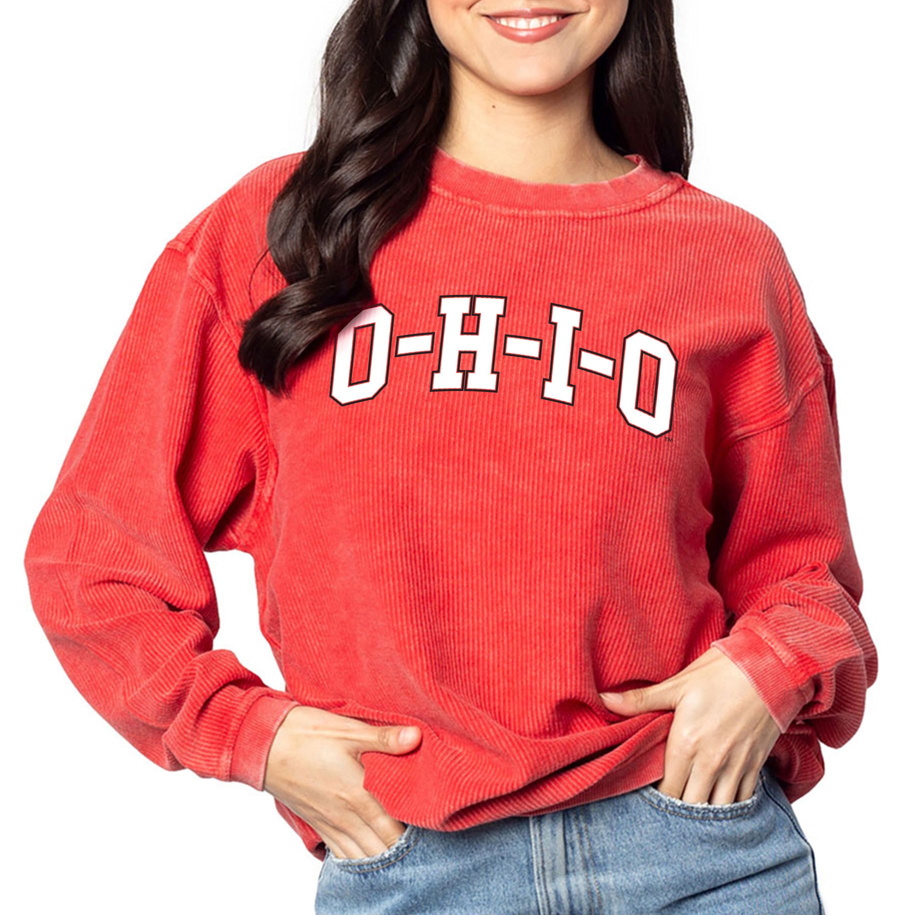 chicka-d Women's Ohio State Buckeyes Red OHIO Crew Pullover Sweatshirt product image