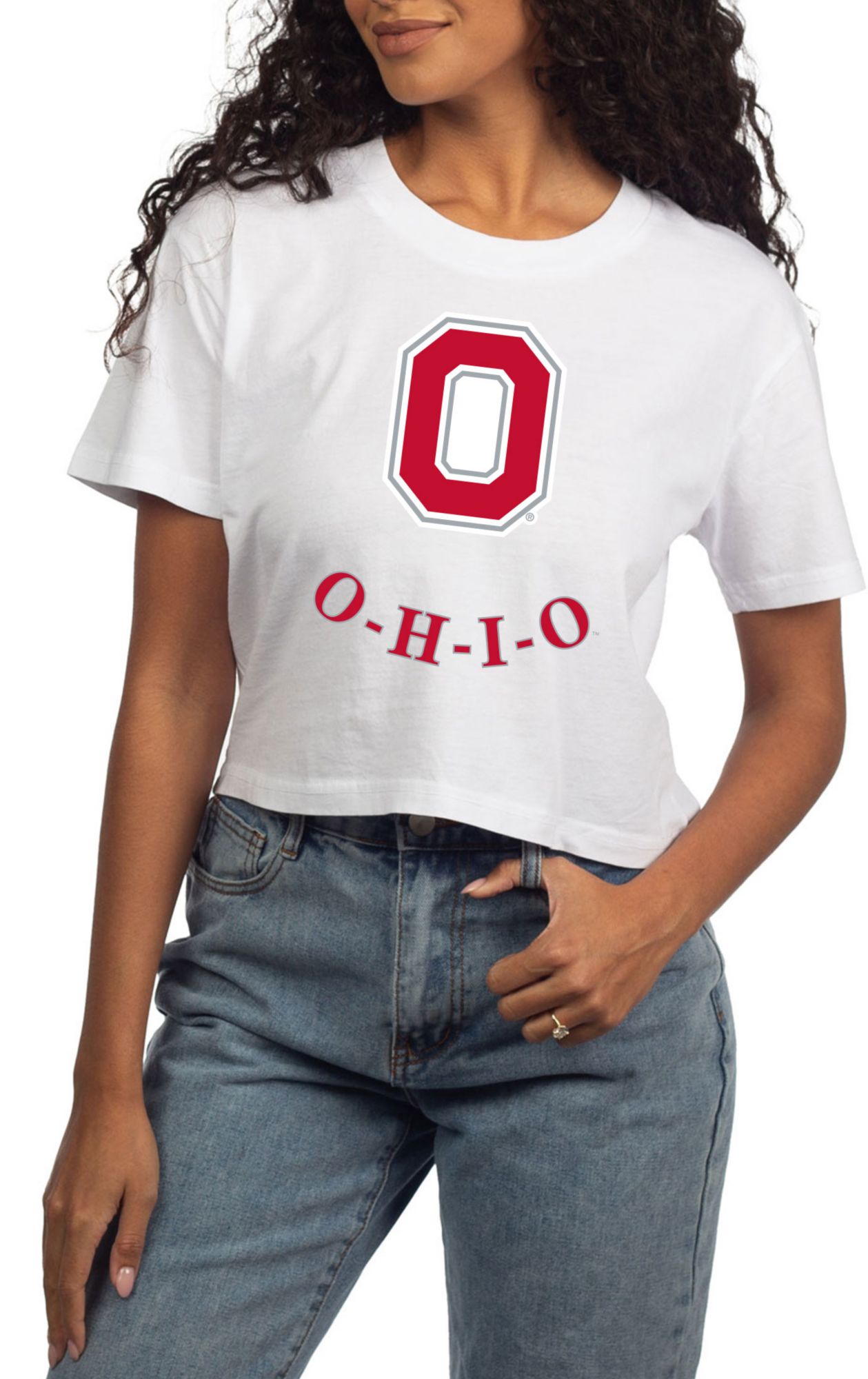 chicka-d Women's Ohio State Buckeyes White OHIO Short Sleeve T-Shirt product image