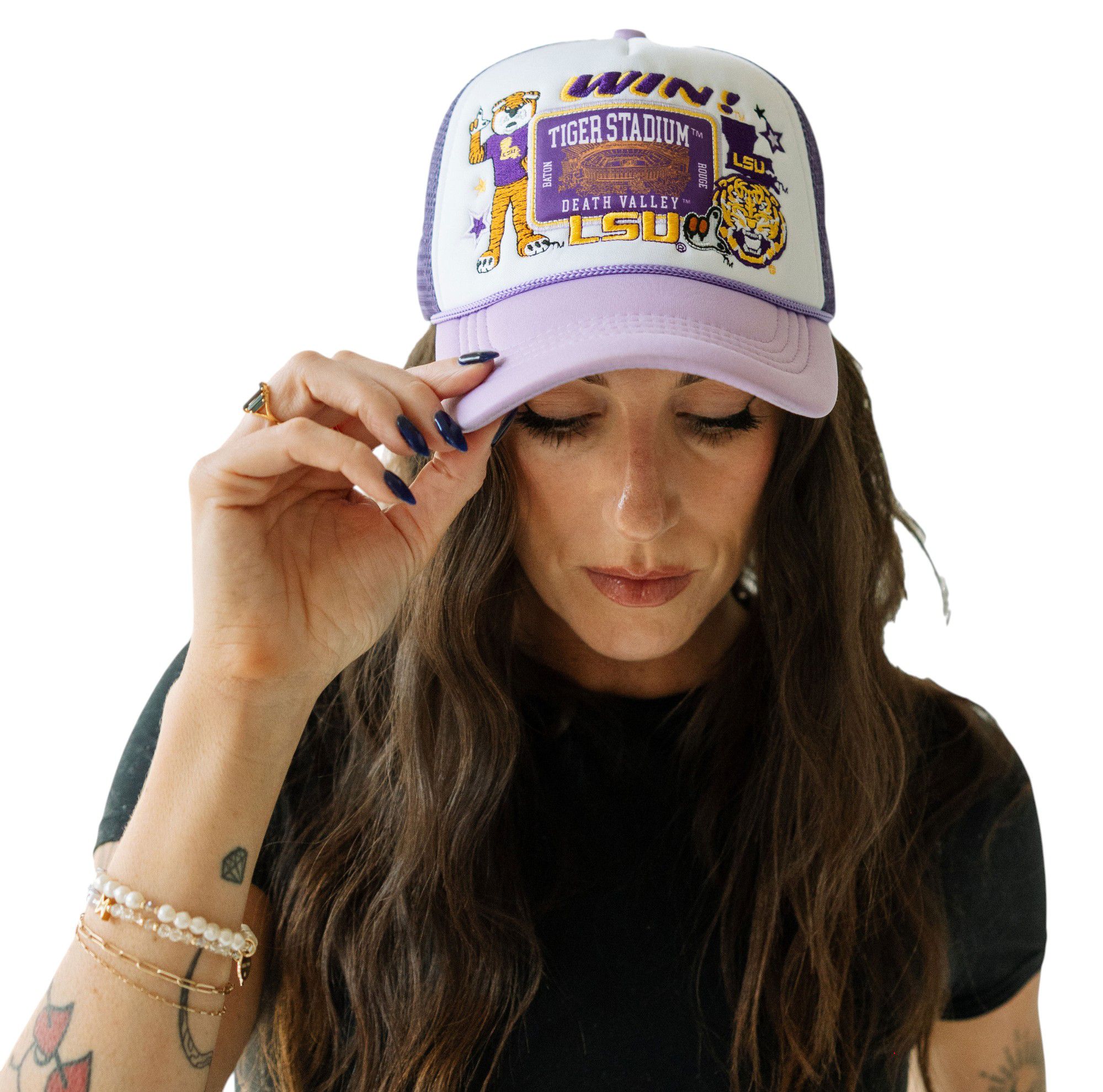 Gameday Social Women's LSU Tigers Lavender Layered Patch Foam Trucker Hat product image