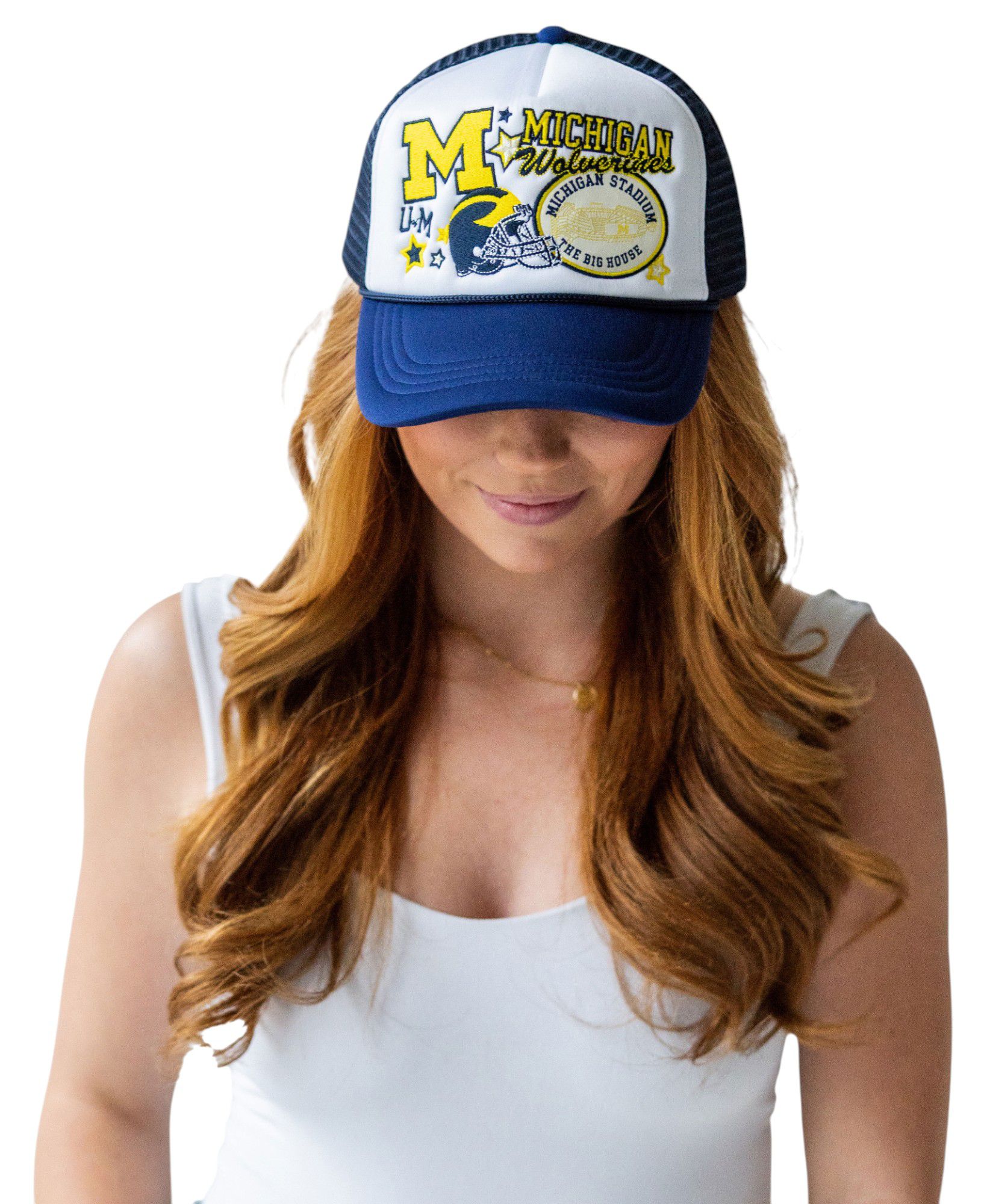 Gameday Social Women's Michigan Wolverines Navy Layered Patch Foam Trucker Hat product image