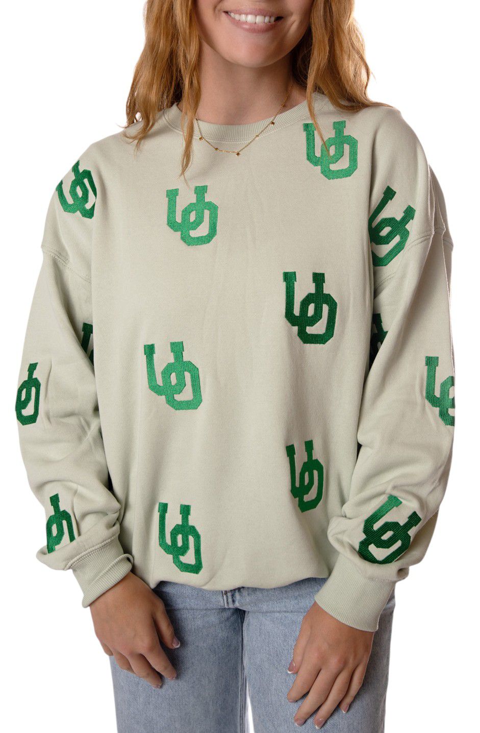 Gameday Social Women's Oregon Ducks Sage Green Lantern Crew Pullover Sweatshirt product image