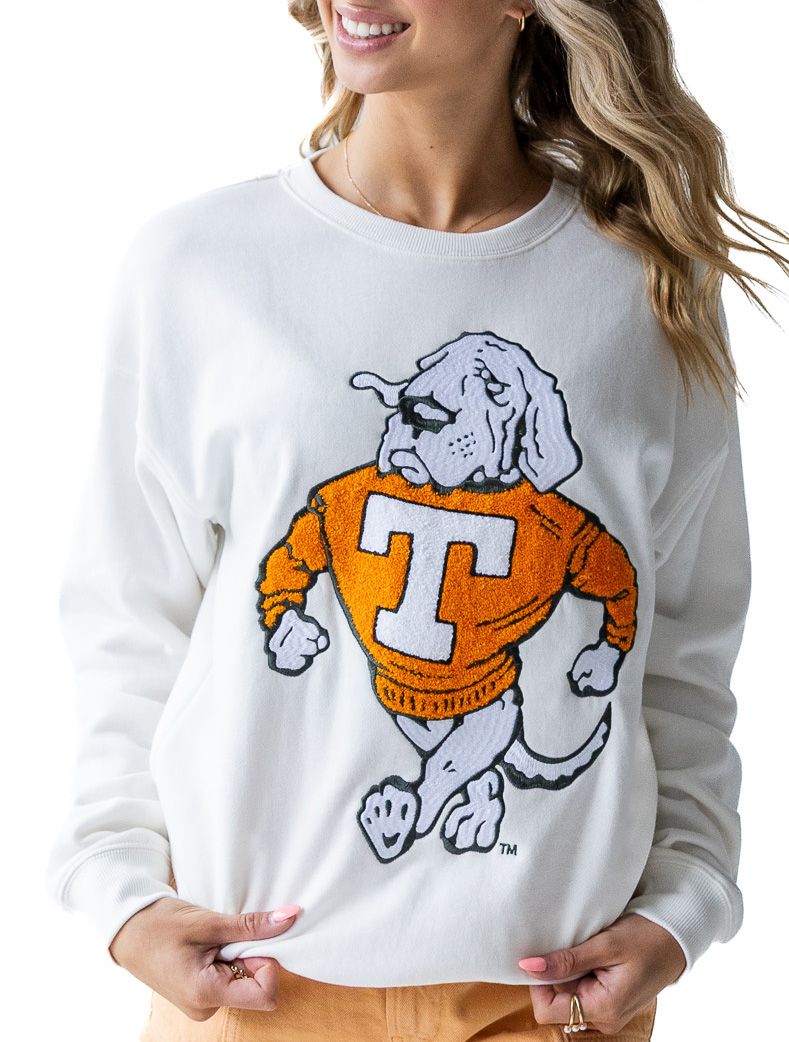 Gameday Social Women's Tennessee Volunteers White Chenille Mascot Crew Pullover Sweatshirt product image