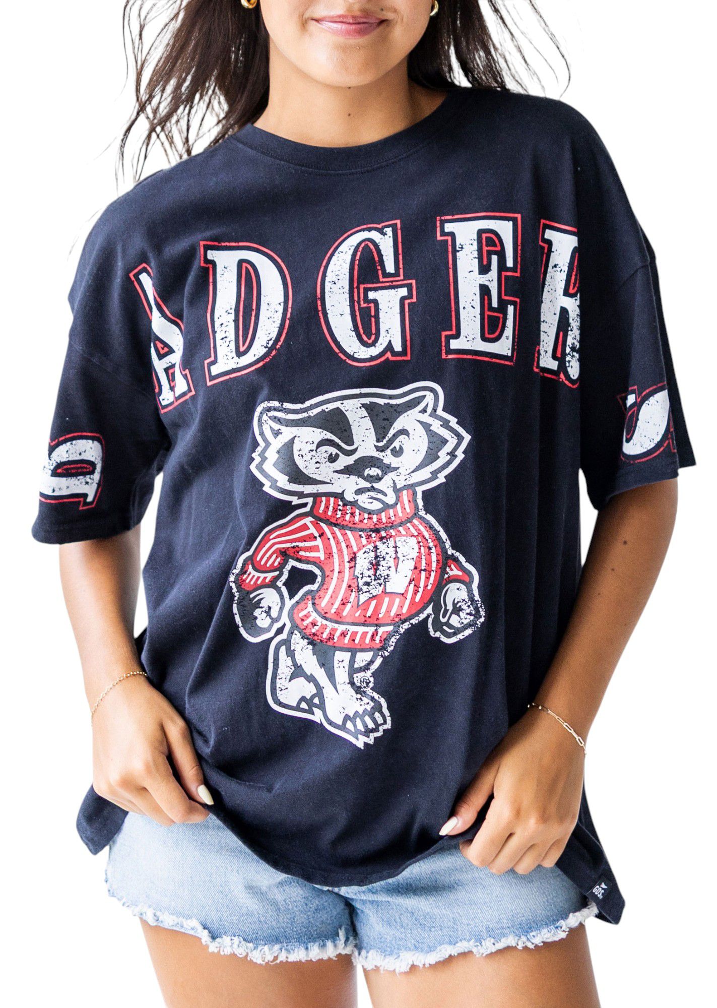 Gameday Social Women's Wisconsin Badgers Washed Black The Band Short Sleeve T-Shirt product image