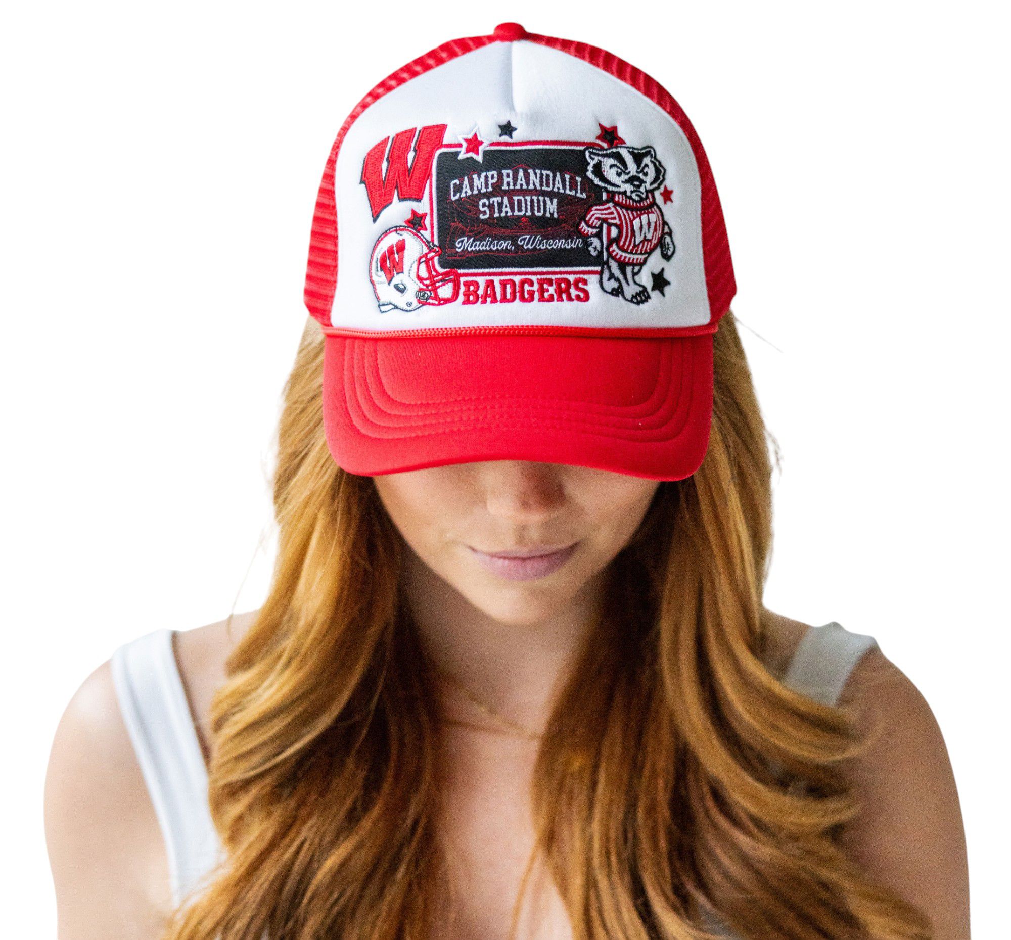 Gameday Social Women's Wisconsin Badgers Red Layered Patch Foam Trucker Hat product image