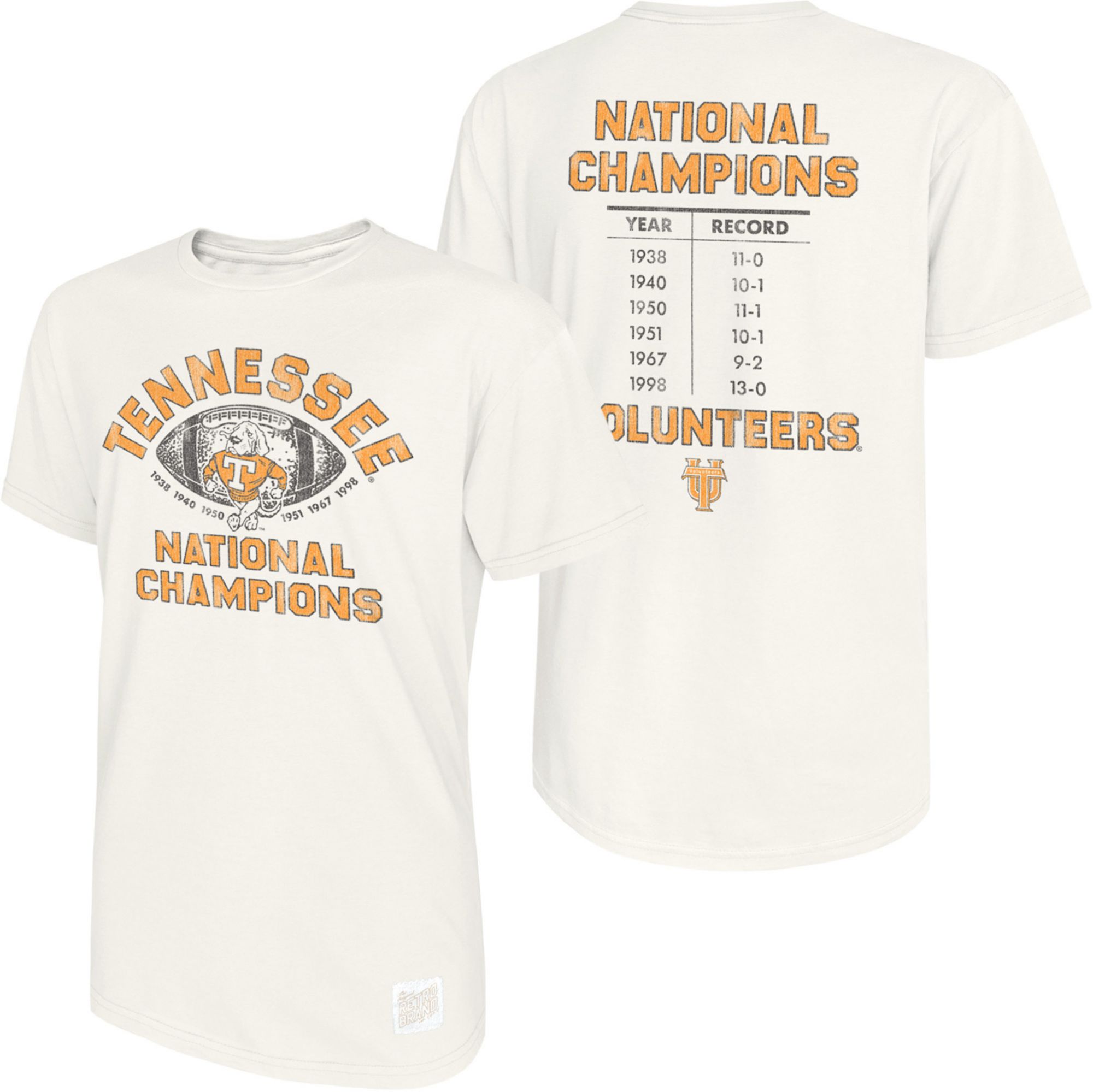 Retro Brand Men's Tennessee Volunteers White Football Champ T-Shirt product image