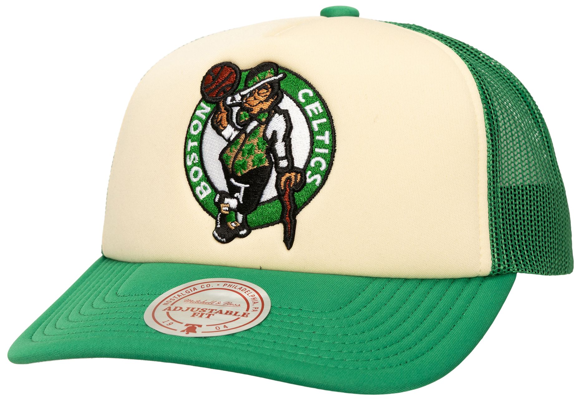 Mitchell & Ness Adult Boston Celtics Off-White Vintage Block Foam Trucker Hat product image