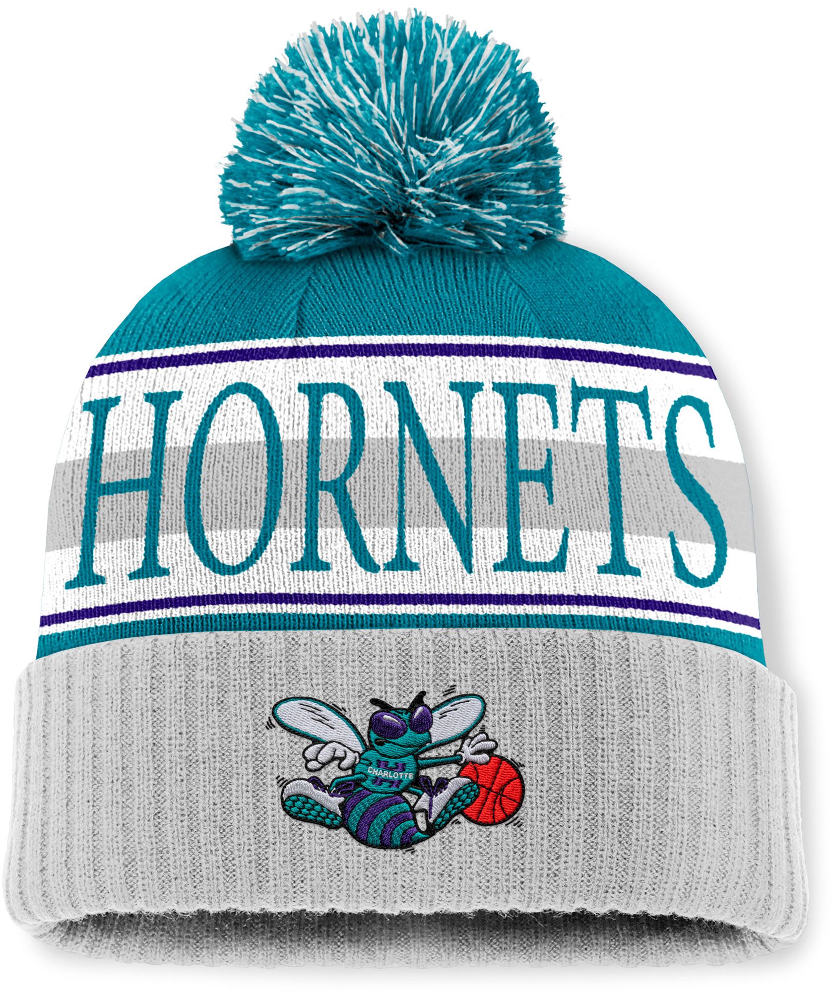 Mitchell & Ness Adult Charlotte Hornets Teal Cuff Pom Knit Beanie product image