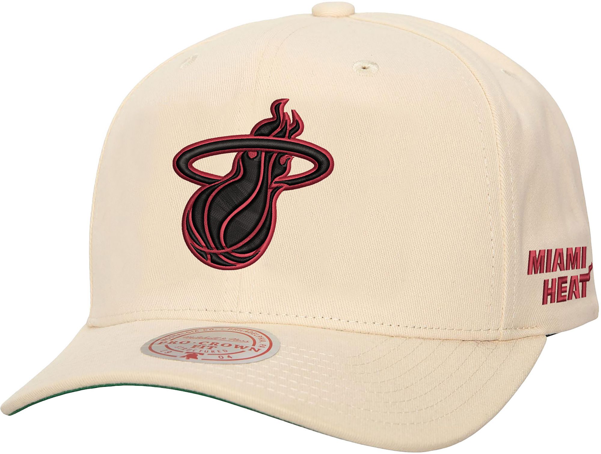 Mitchell & Ness Adult Miami Heat Off White Retro Logo Pro Crown Snapback Hat product image
