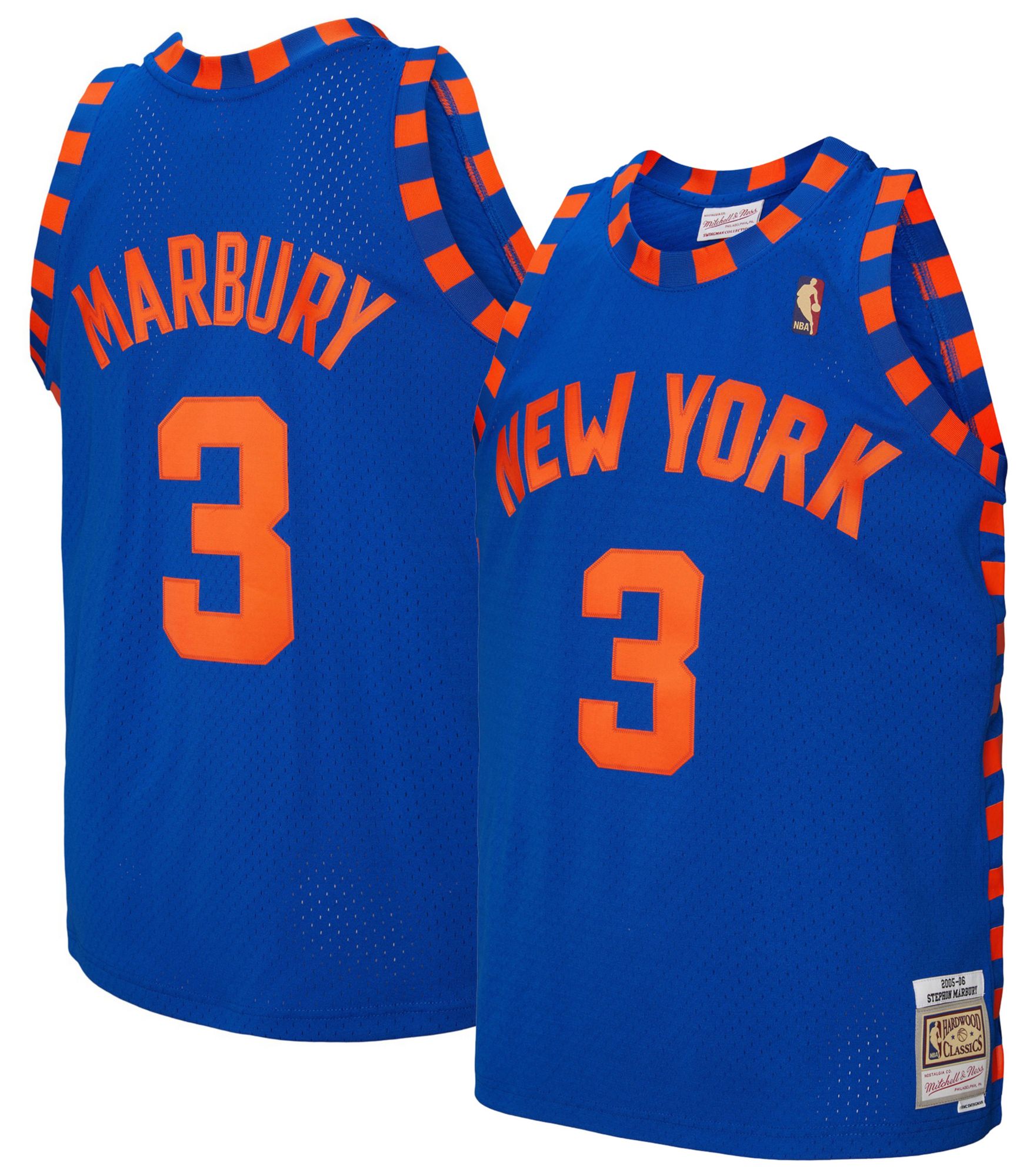 Mitchell & Ness Adult 2005-2006 New York Knicks Stephon Marbury #3 Blue Hardwood Classics Replica Jersey product image