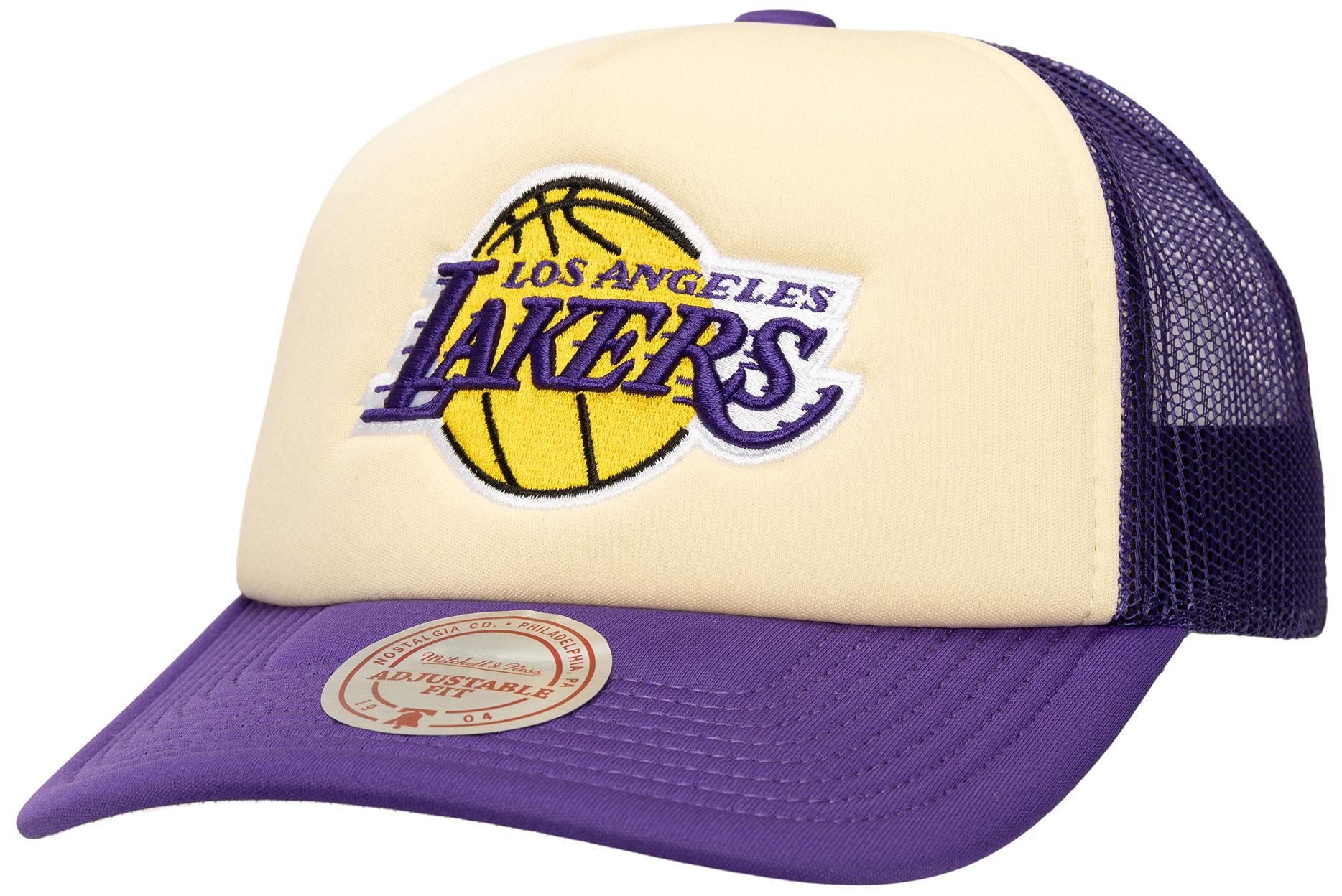 Mitchell & Ness Adult Los Angeles Lakers Off-White Vintage Block Foam Trucker Hat product image