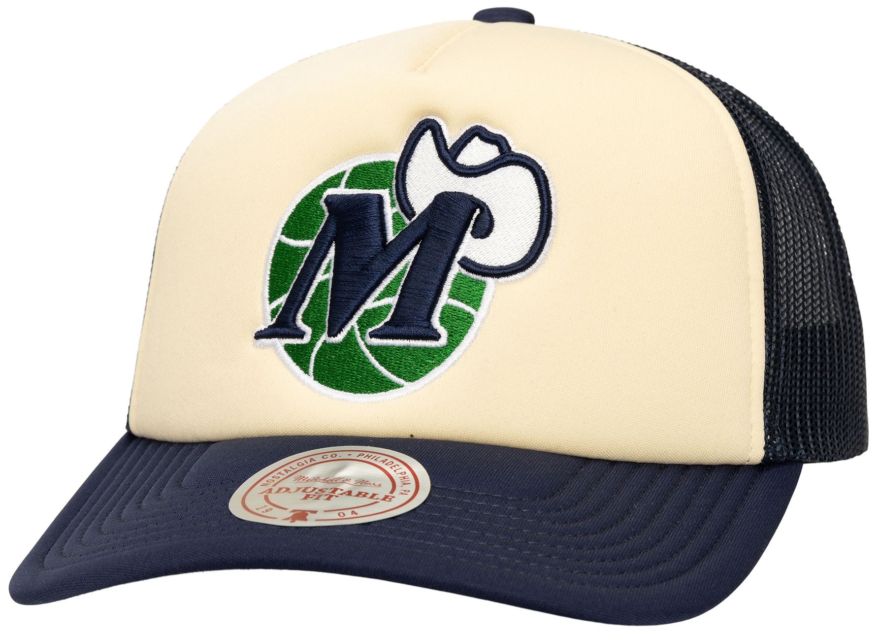 Mitchell & Ness Adult Dallas Mavericks Off-White Vintage Block Foam Trucker Hat product image