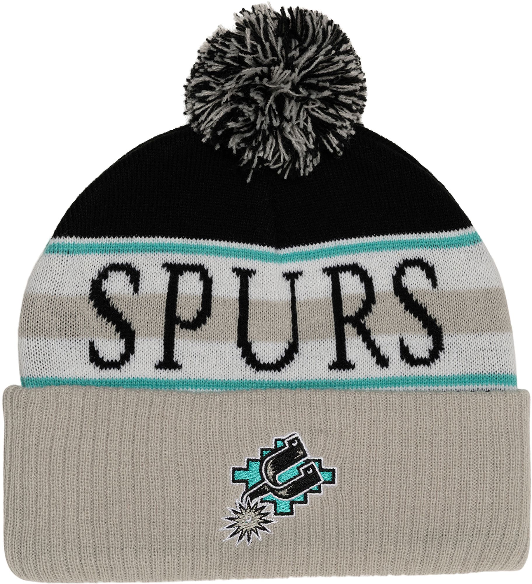 Mitchell & Ness Adult San Antonio Spurs Black Cuff Pom Knit Beanie product image