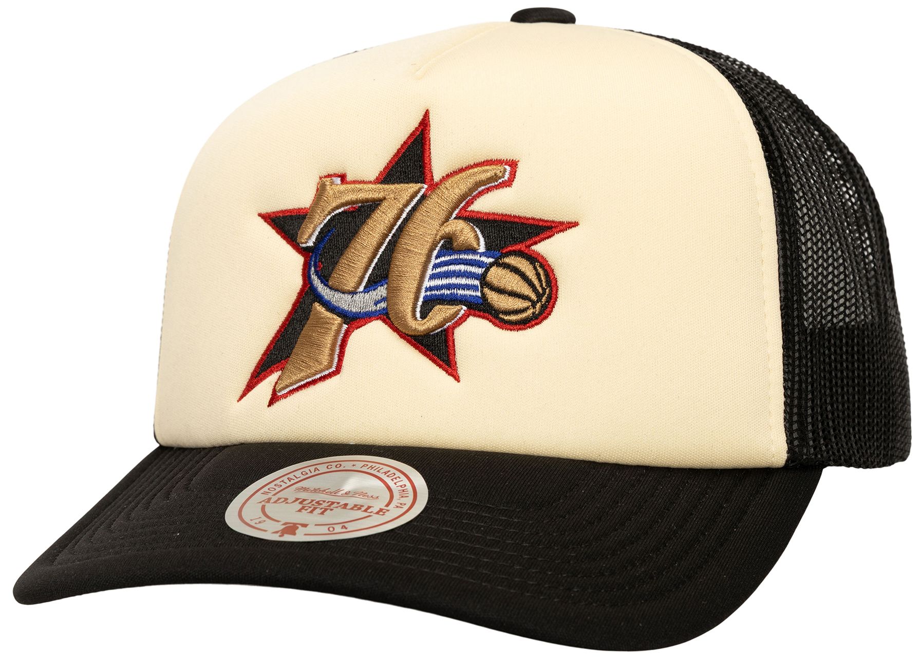 Mitchell & Ness Adult Philadelphia 76ers Off-White Vintage Block Foam Trucker Hat product image