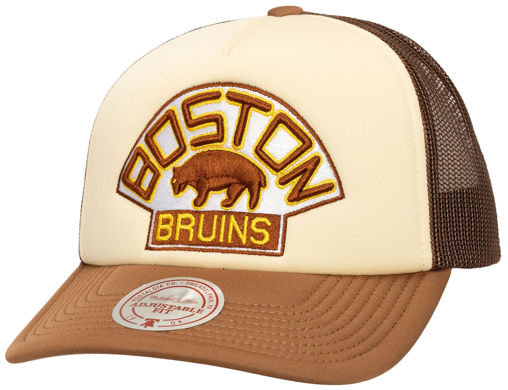 Mitchell & Ness Adult Boston Bruins Cream Vintage Block Trucker Hat product image