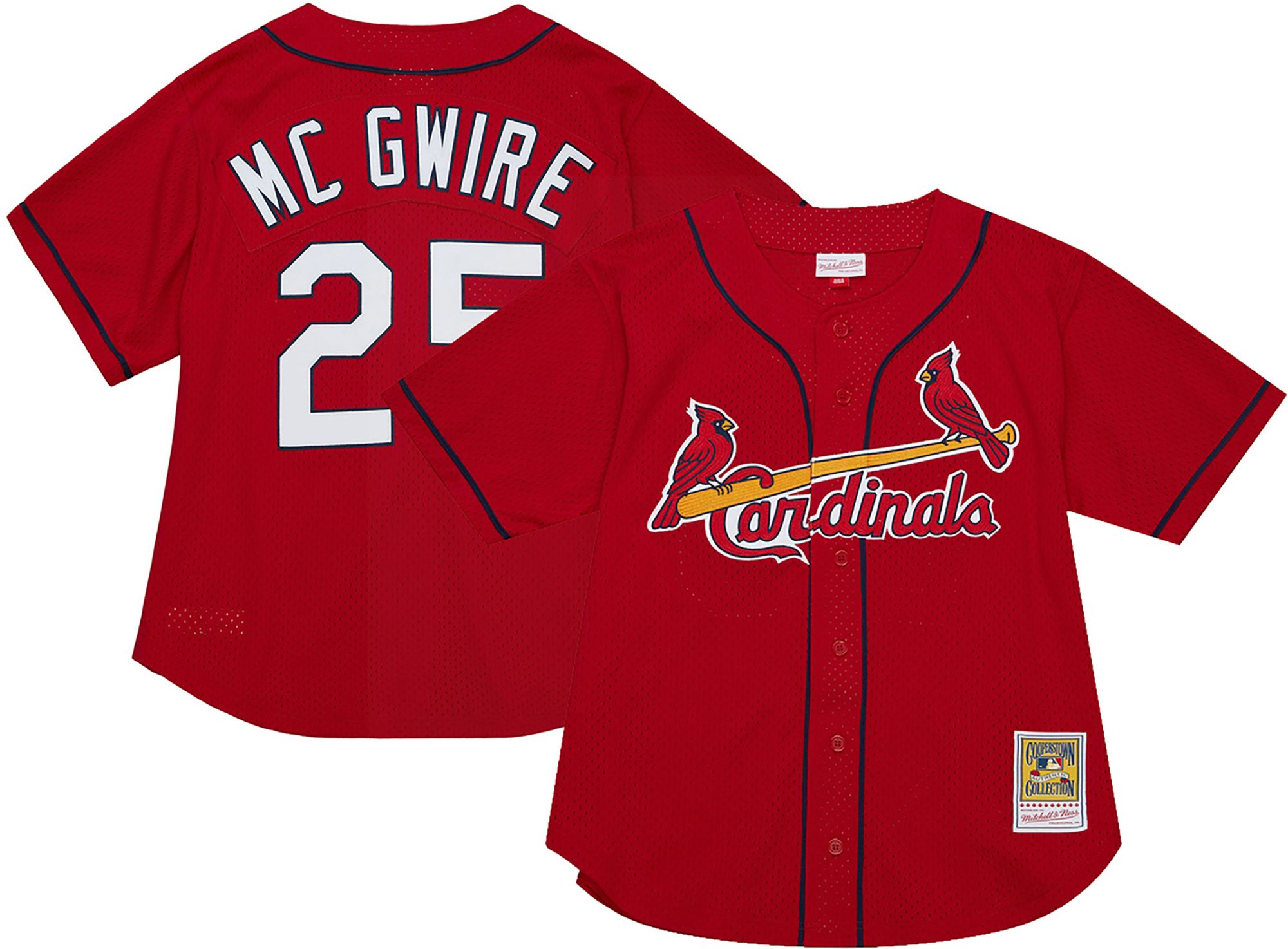 Mitchell & Ness Men's Mark McGwire #25 St. Louis Cardinals Red Mesh Button Up Jersey product image