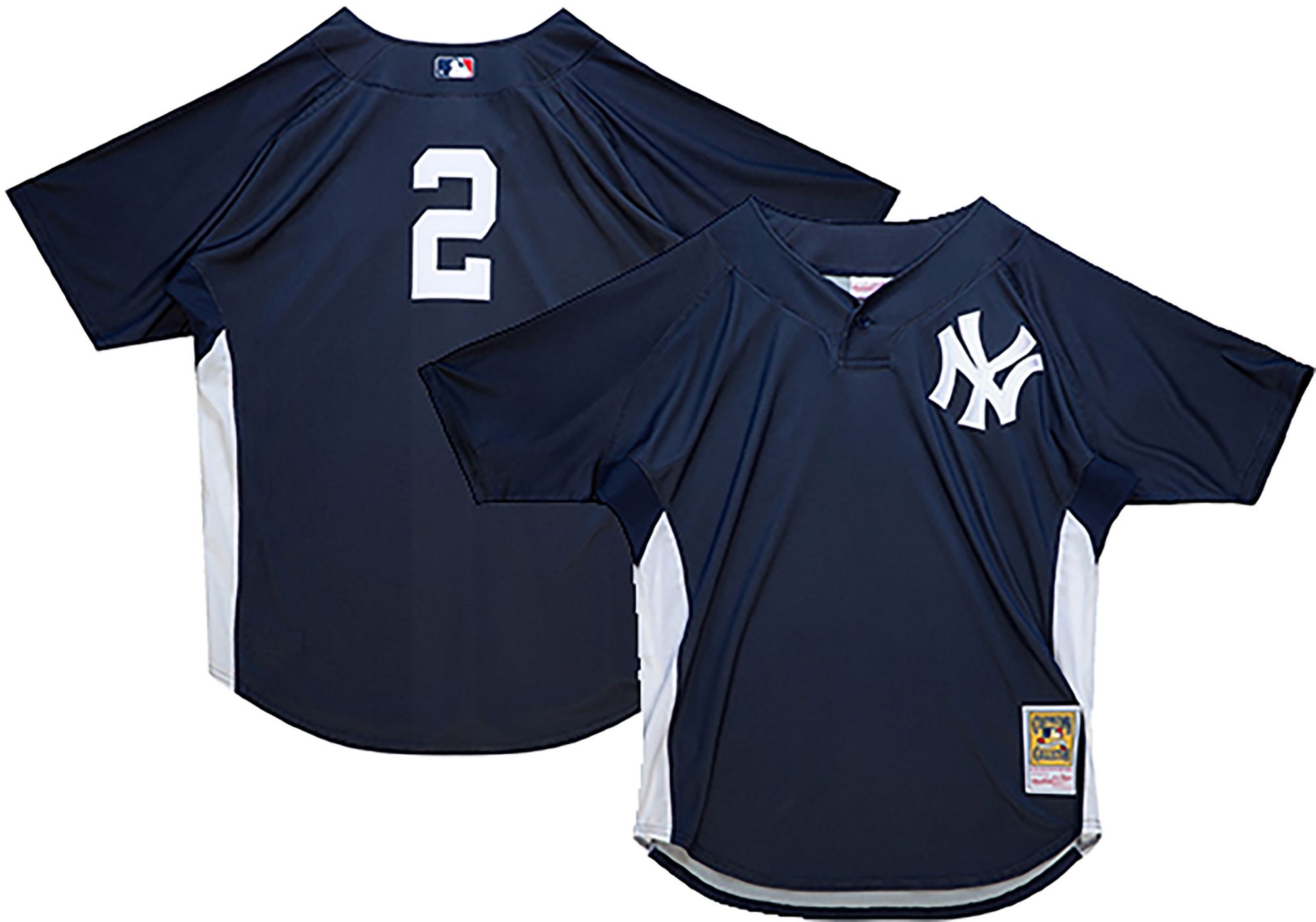 Mitchell & Ness Men's Derek Jeter #2 New York Yankees Navy Mesh Button Up Jersey product image