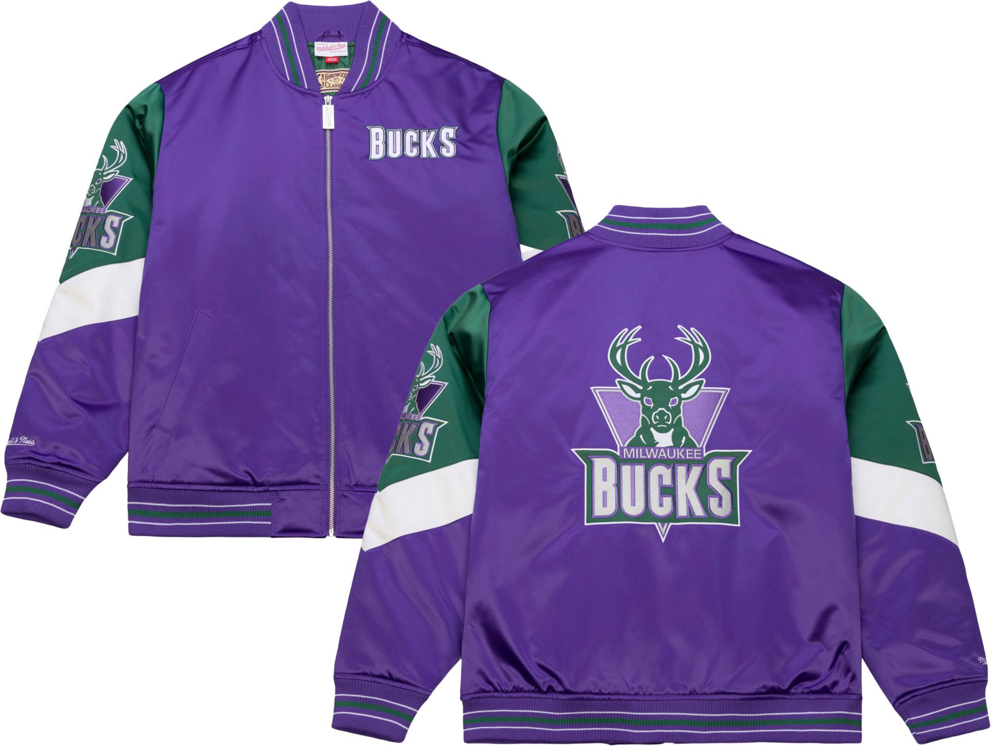 Mitchell & Ness Men's Milwaukee Bucks Purple Throw It Back Full-Zip Satin Jacket product image