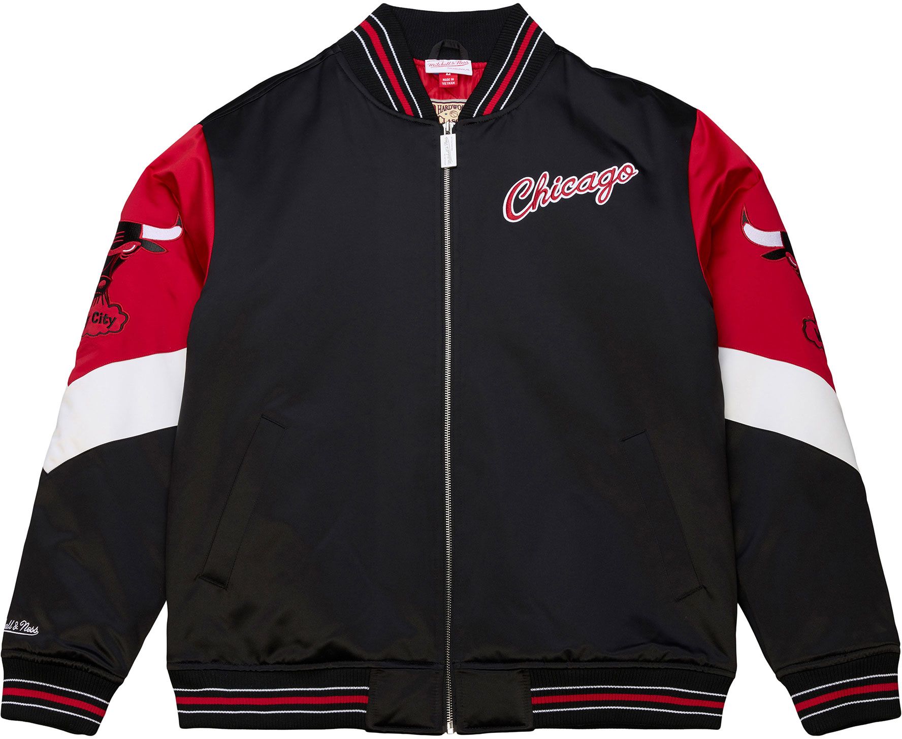Mitchell & Ness Men's Chicago Bulls Black Throw It Back Full-Zip Satin Jacket product image