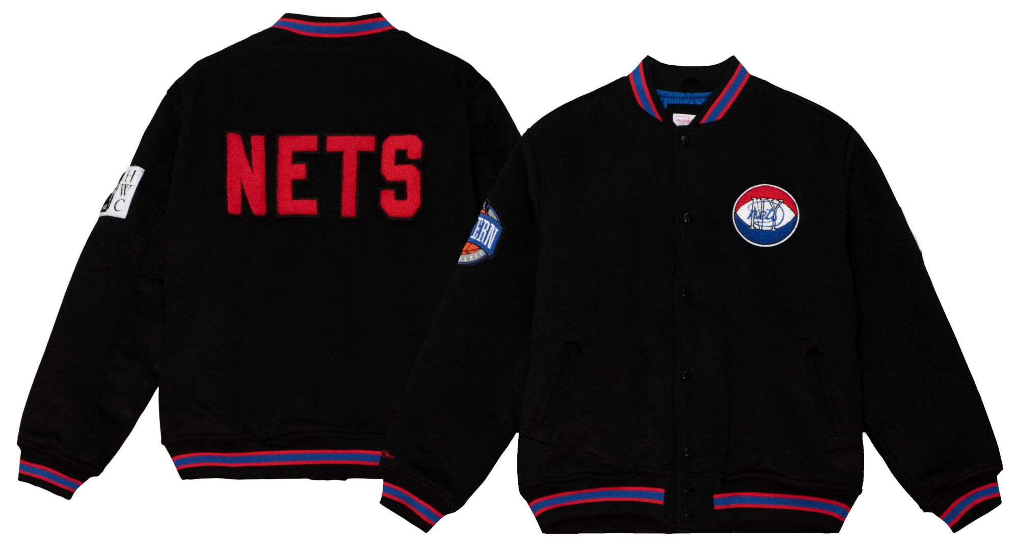 Mitchell & Ness Men's Brooklyn Nets Black Retro Logo HWC Varsity Jacket product image