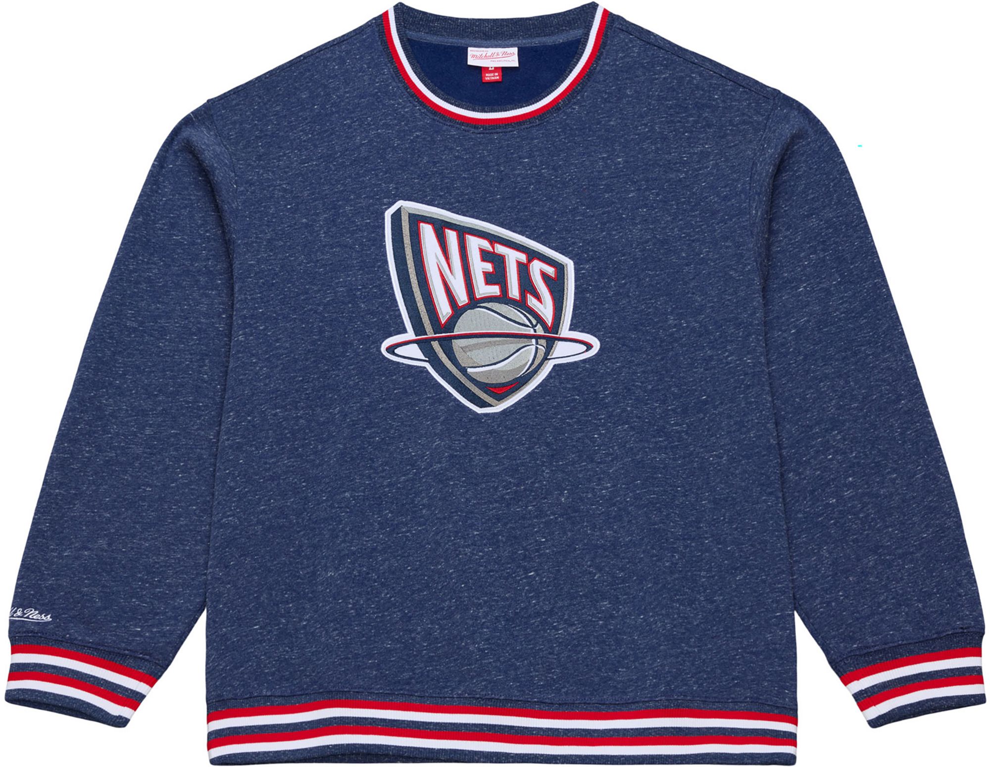 Mitchell & Ness Men's Brooklyn Nets Navy Retro Graphic Snow Washed Crewneck Sweatshirt product image