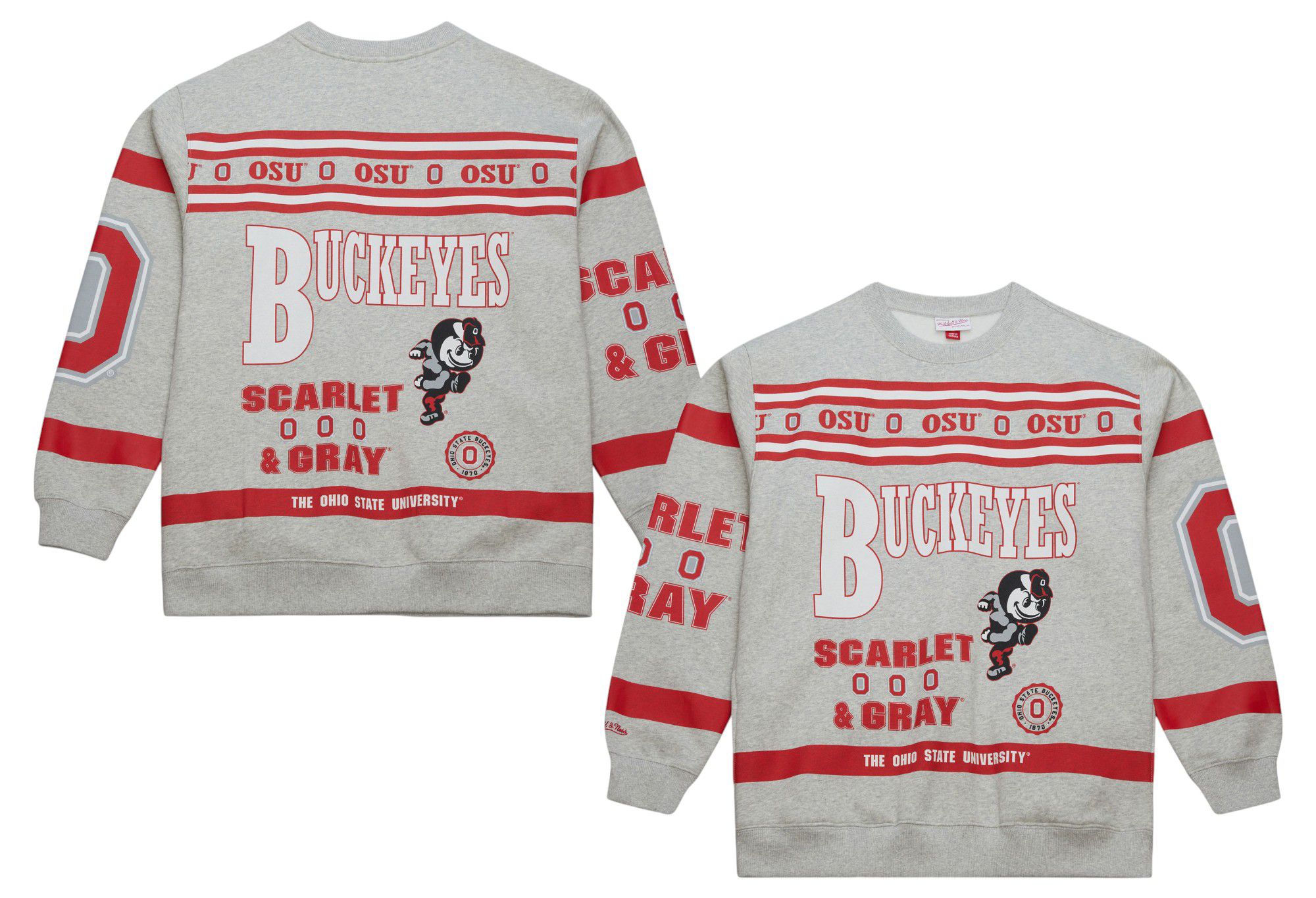 Mitchell & Ness Men's Ohio State Buckeyes Grey AOP Fleece Crew Pullover Sweatshirt product image