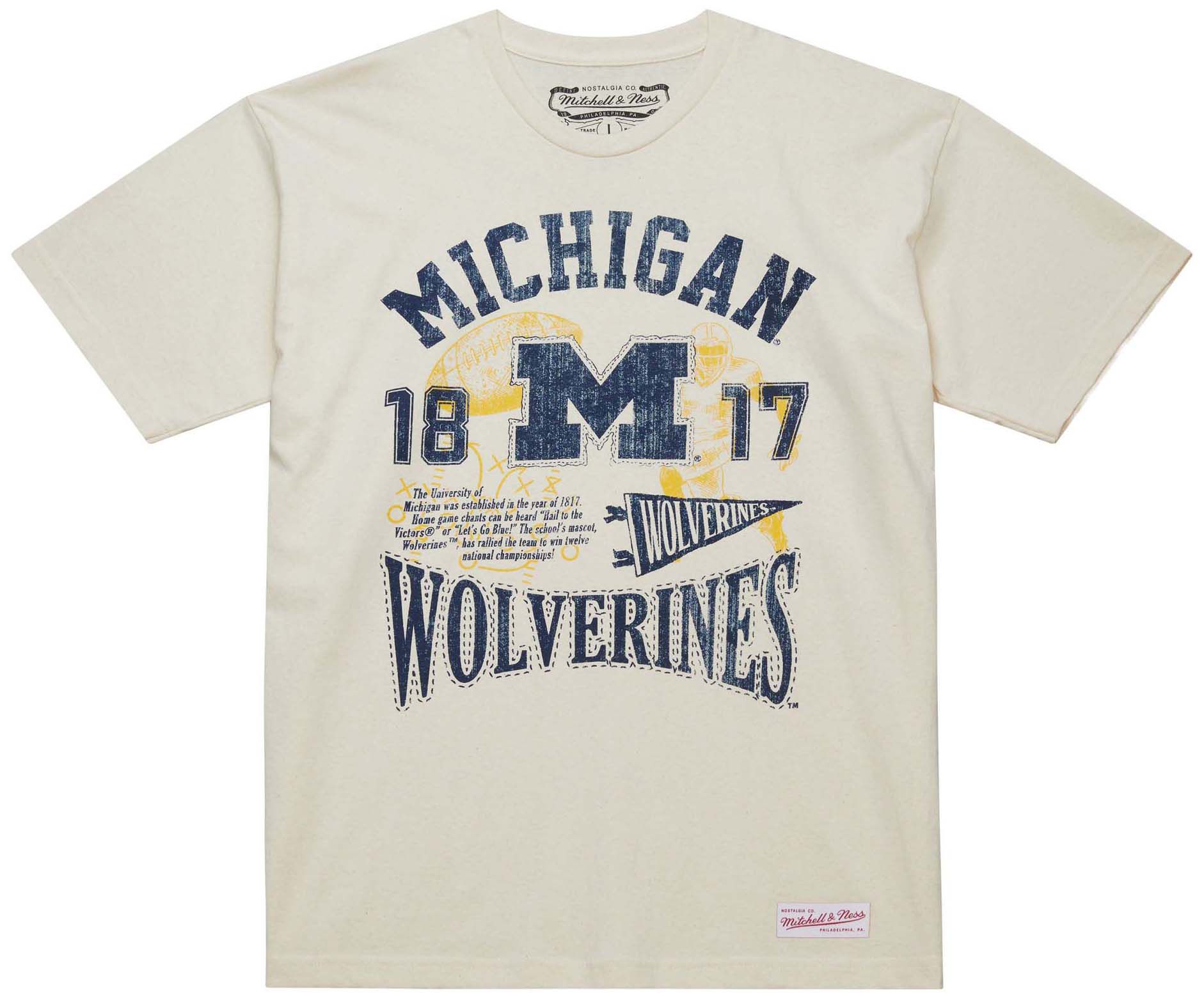 Mitchell & Ness Men's Michigan Wolverines Natural Heritage Scholar Short Sleeve T-Shirt product image