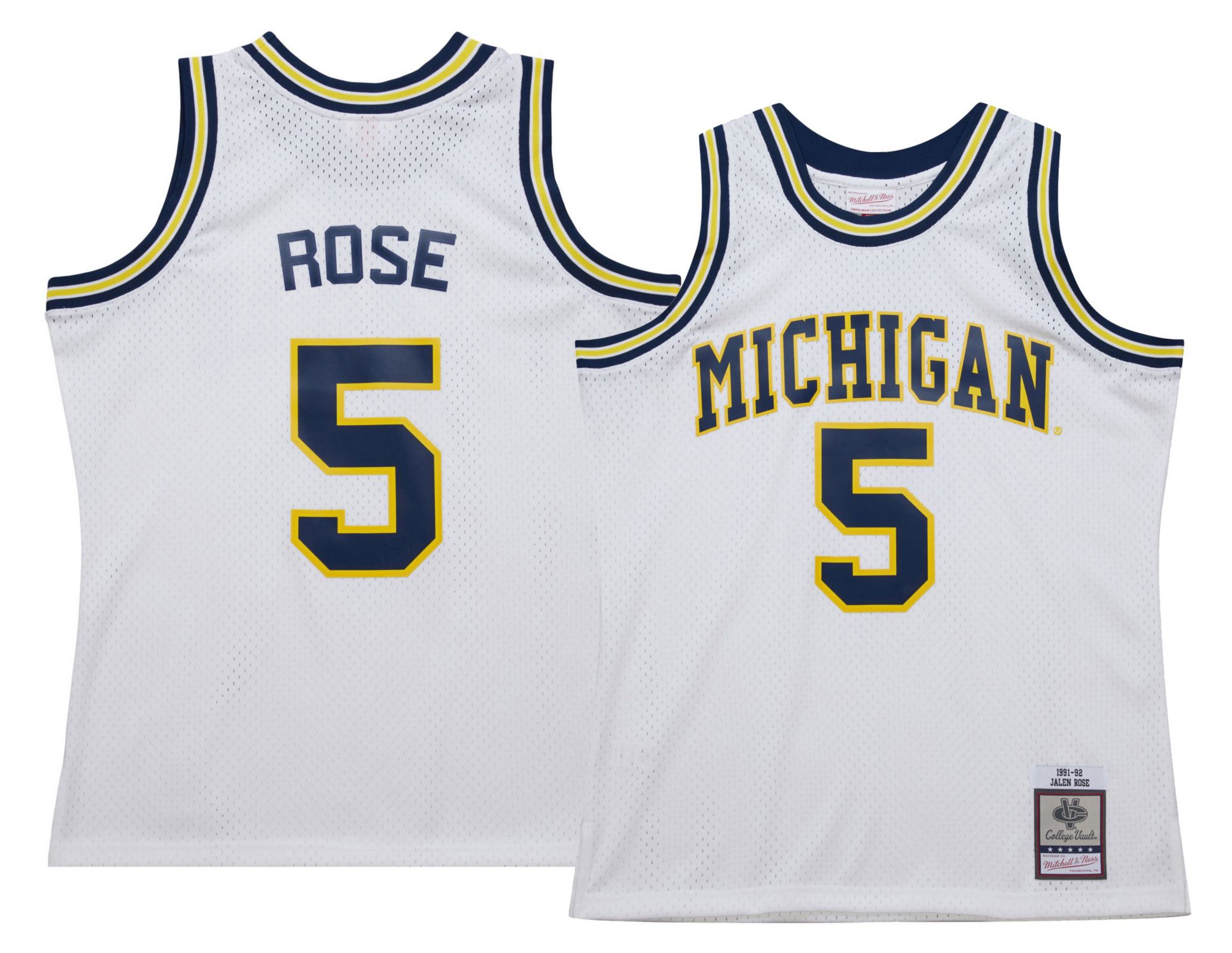 Mitchell & Ness Men's Michigan Wolverines Jalen Rose #5 White 1991 Replica Jersey product image