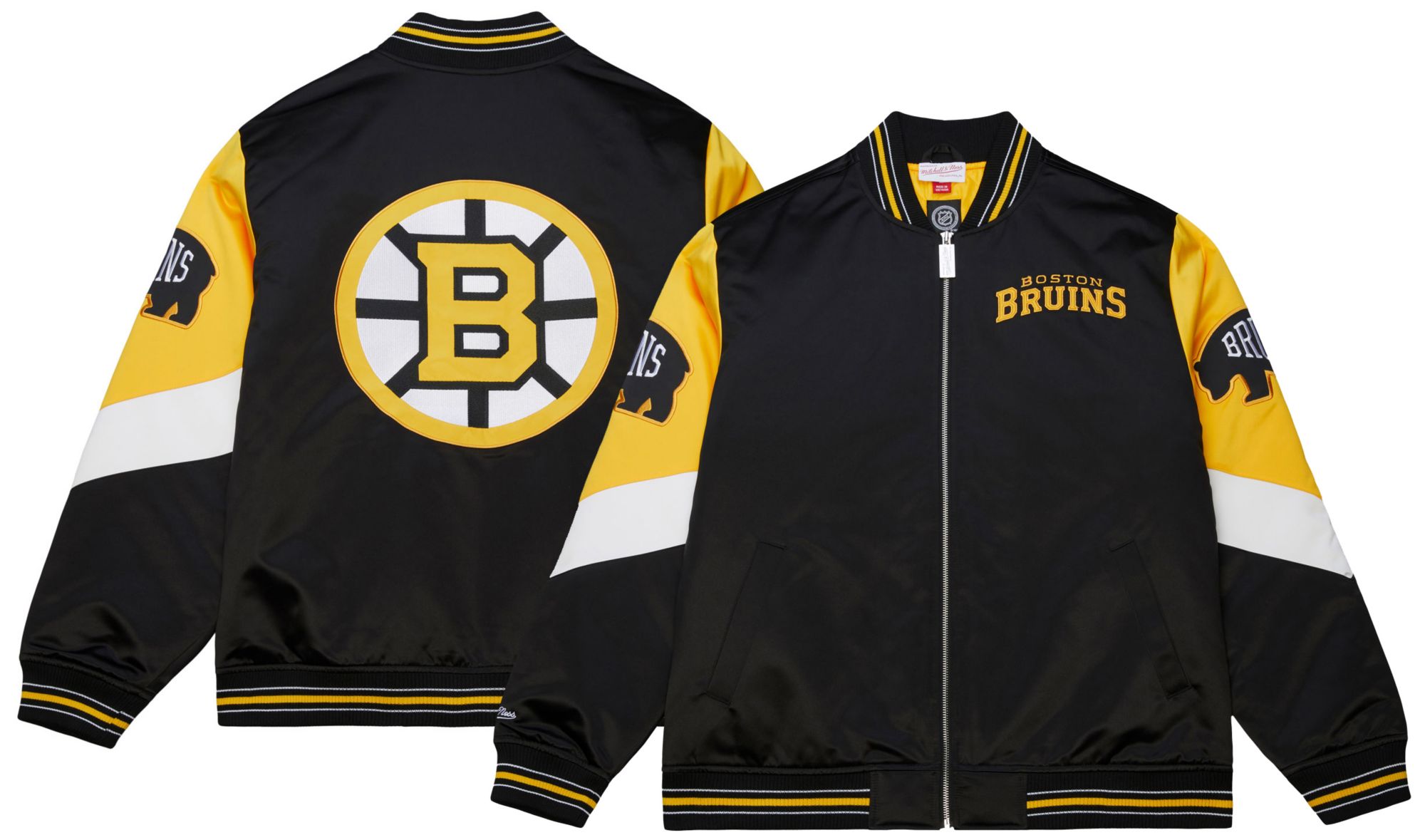 Mitchell & Ness Men's Boston Bruins Black 'Throw it Back' Heavyweight Satin Jacket product image
