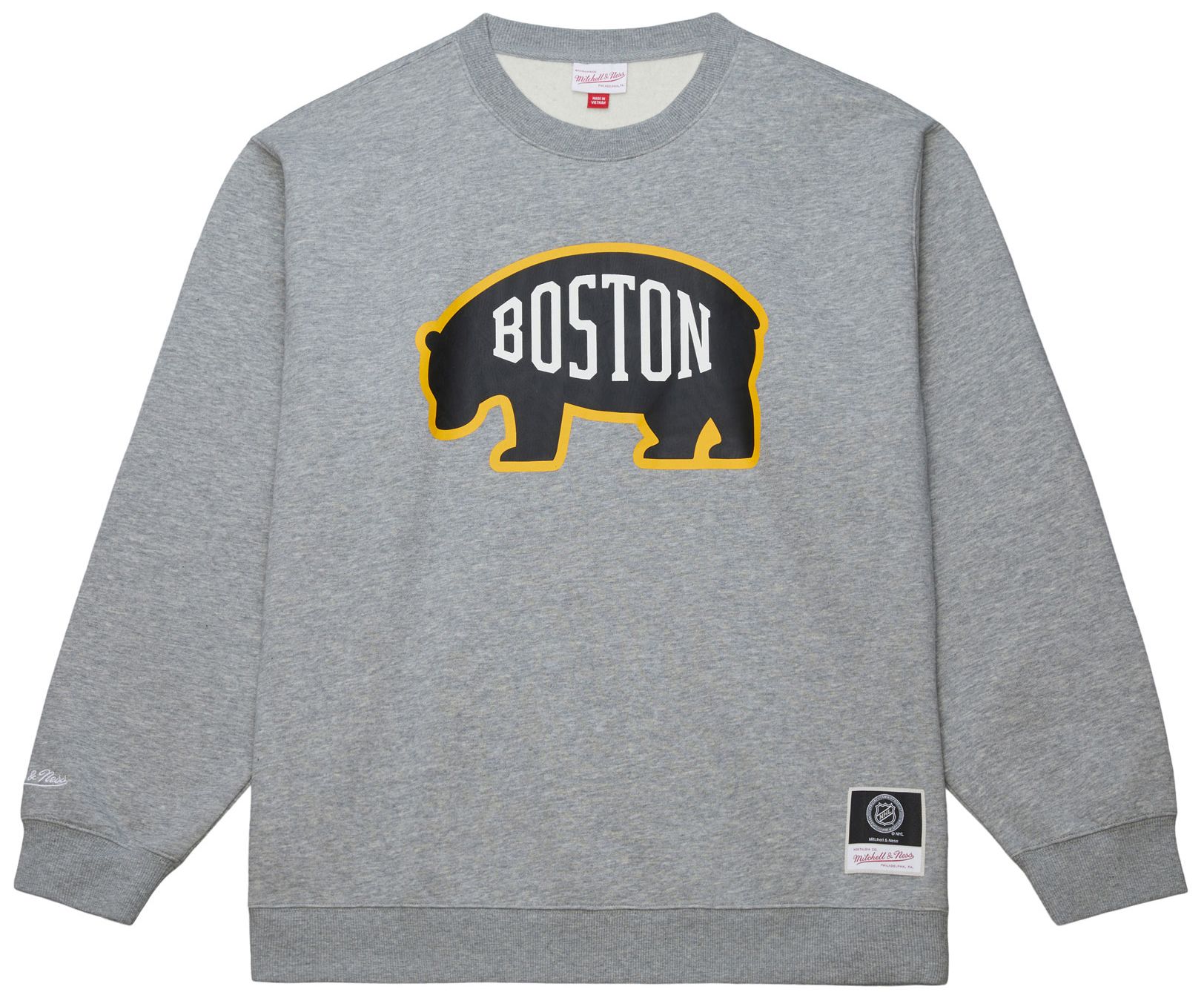 Mitchell & Ness Men's Boston Bruins Grey All In Walk Off Fleece Crewneck Sweatshirt product image