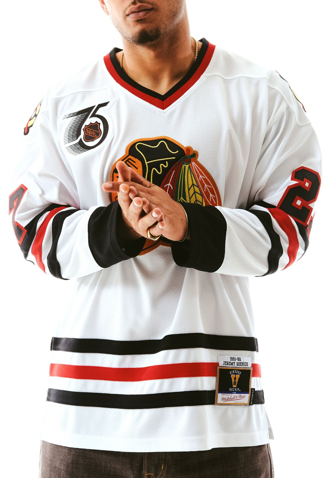 Mitchell & Ness Men's Chicago Blackhawks Jeremy Roenick #27 White Vintage Power Play Jersey product image