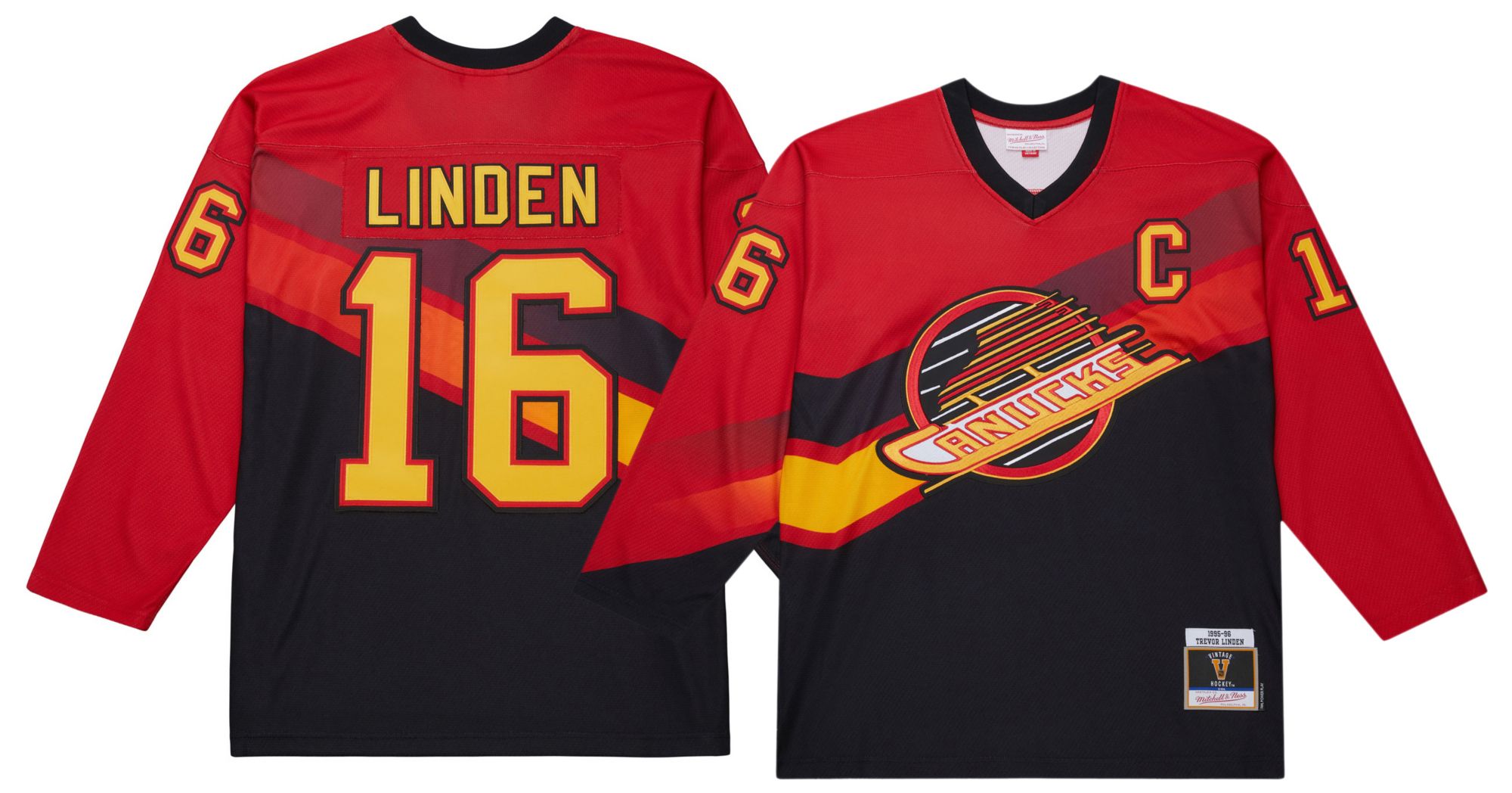 Mitchell & Ness Men's Vancouver Canucks Trevor Linden #16 1995 Red Power Play Vintage Replica Jersey product image
