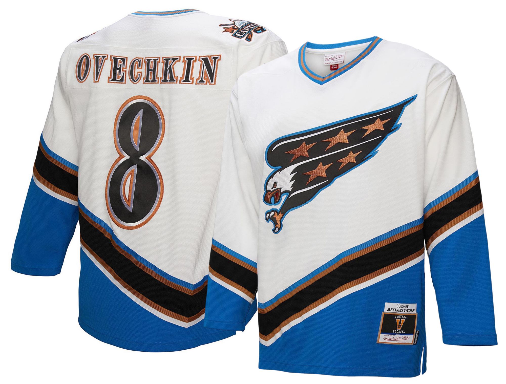 Mitchell & Ness Men's Washington Capitals Alex Ovechkin #8 2005 White Power Play Vintage Replica Jersey product image