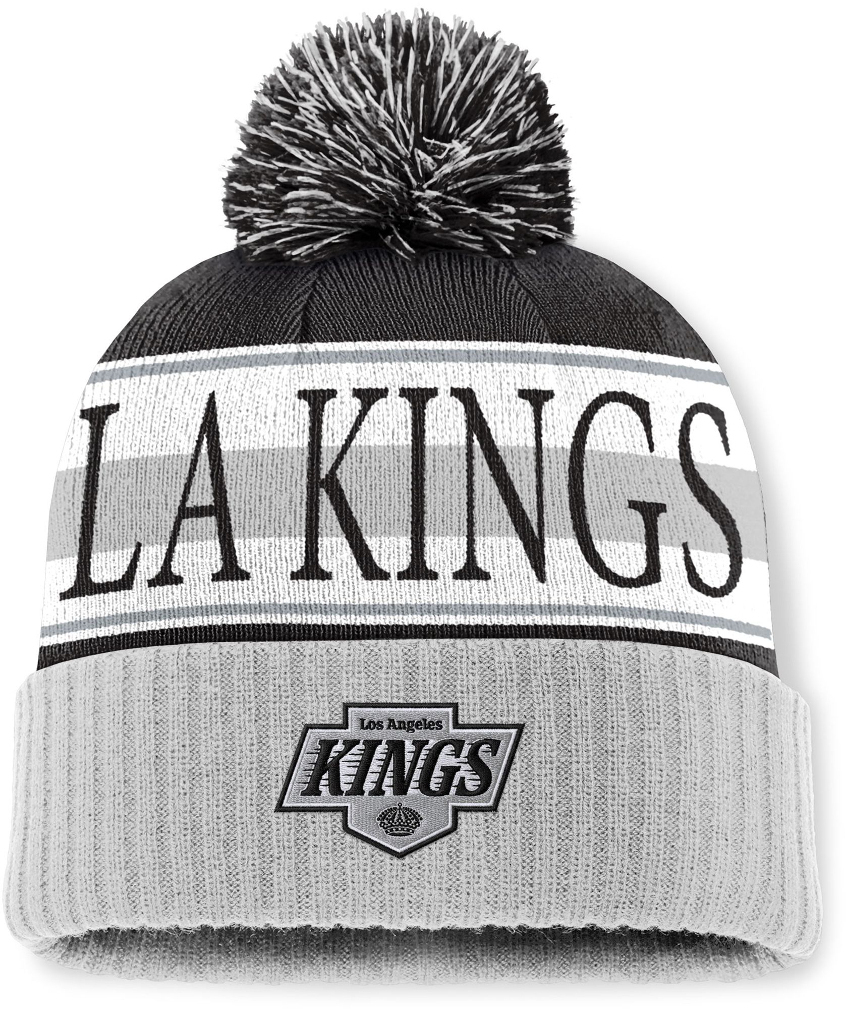 Mitchell & Ness Men's Los Angeles Kings Black and Grey Classic Pom Knit Beanie product image