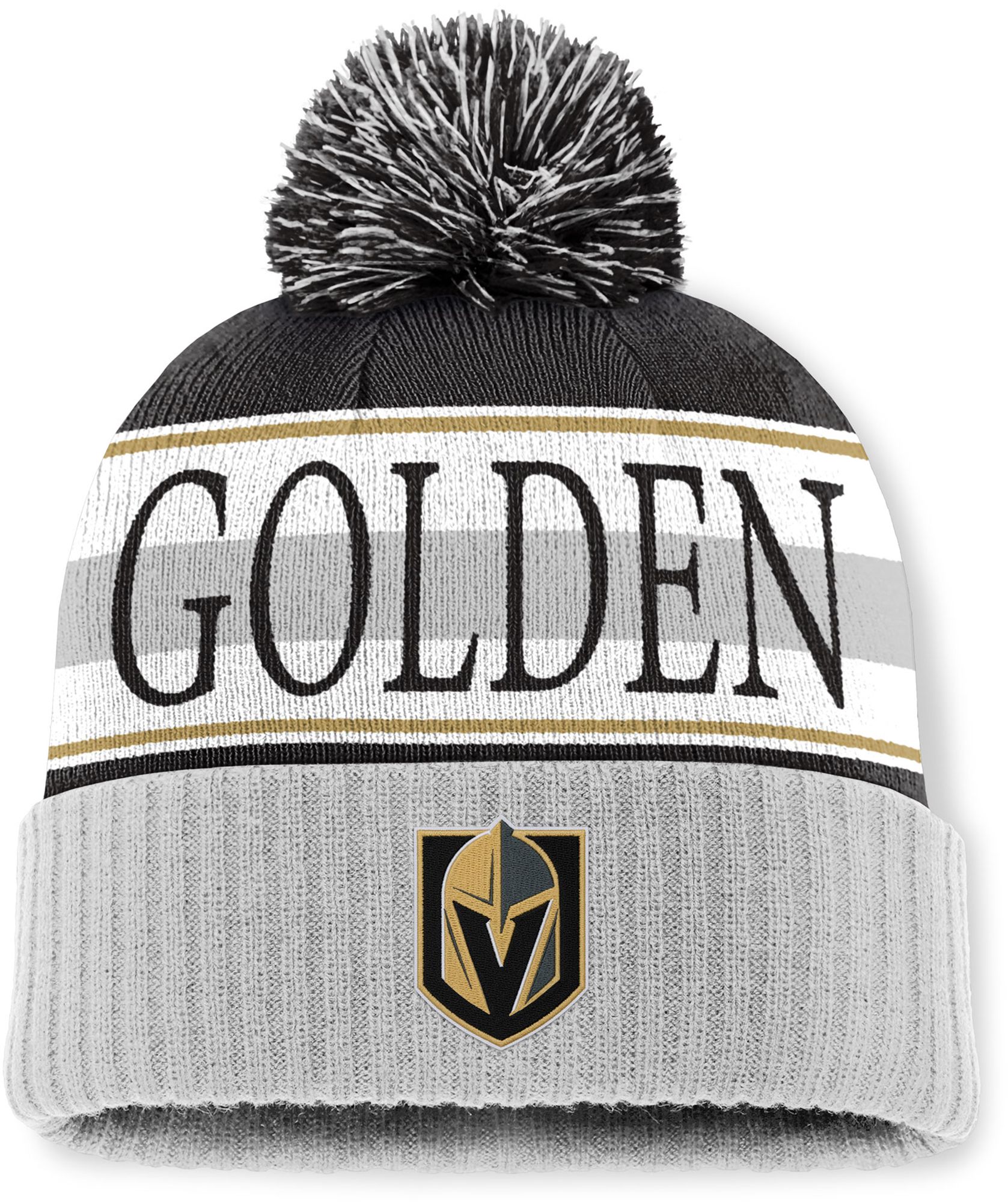 Mitchell & Ness Men's Vegas Golden Knights Black and Grey Classic Pom Knit Beanie product image