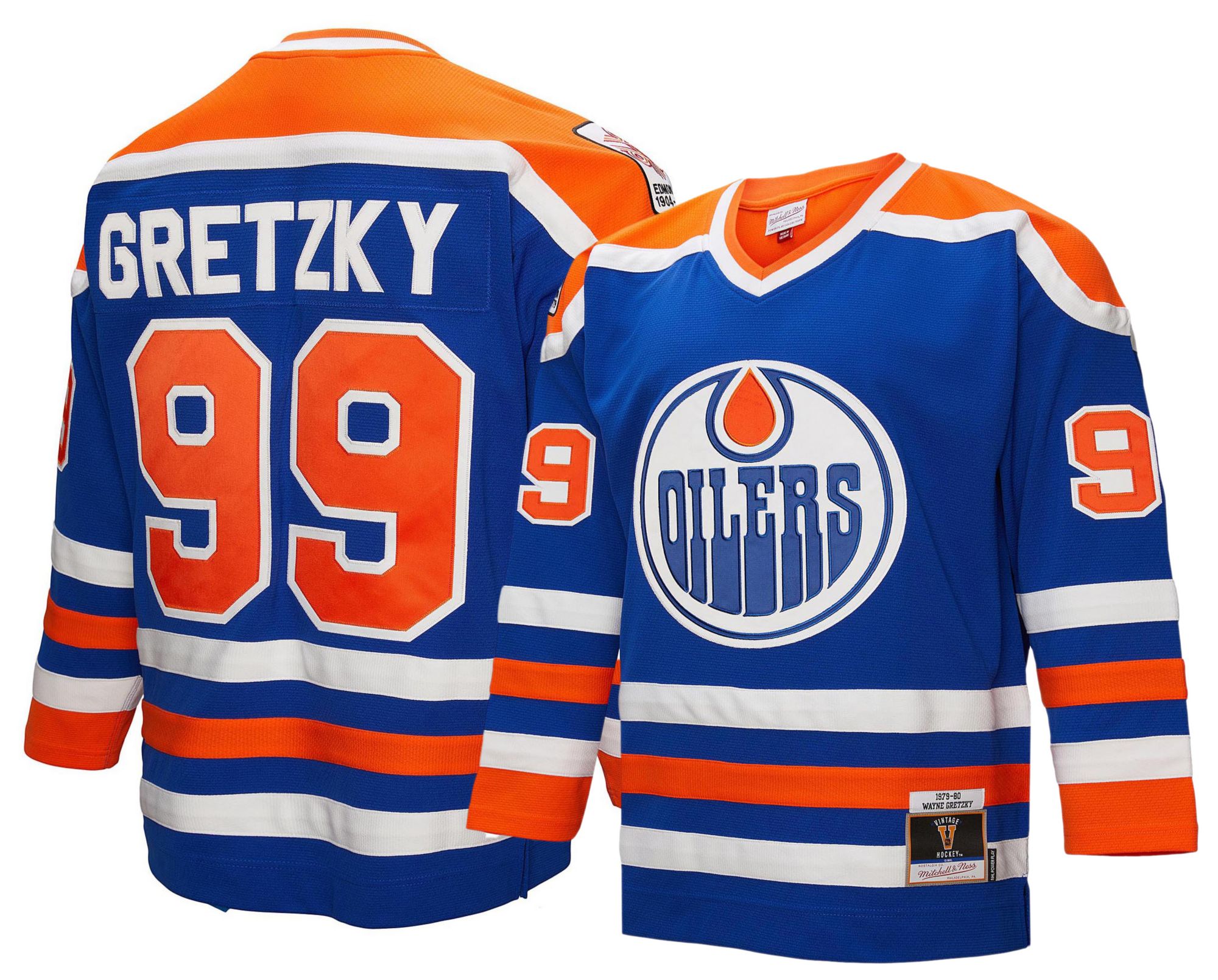 Mitchell & Ness Men's Edmonton Oilers Wayne Gretzky #99 1979 Blue Power Play Vintage Replica Jersey product image