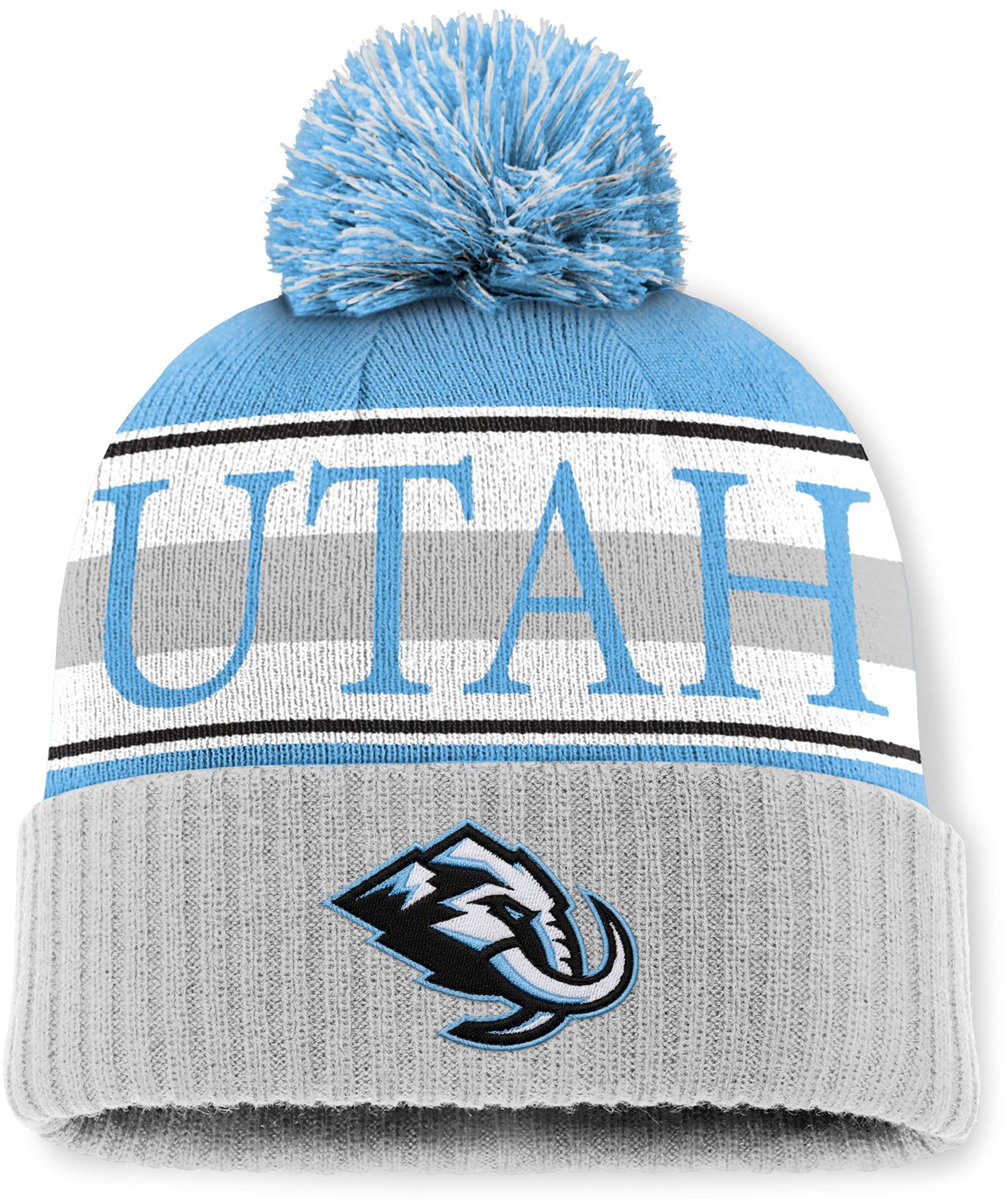 Mitchell & Ness Men's Utah Mammoth Blue and Grey Classic Pom Knit Beanie product image