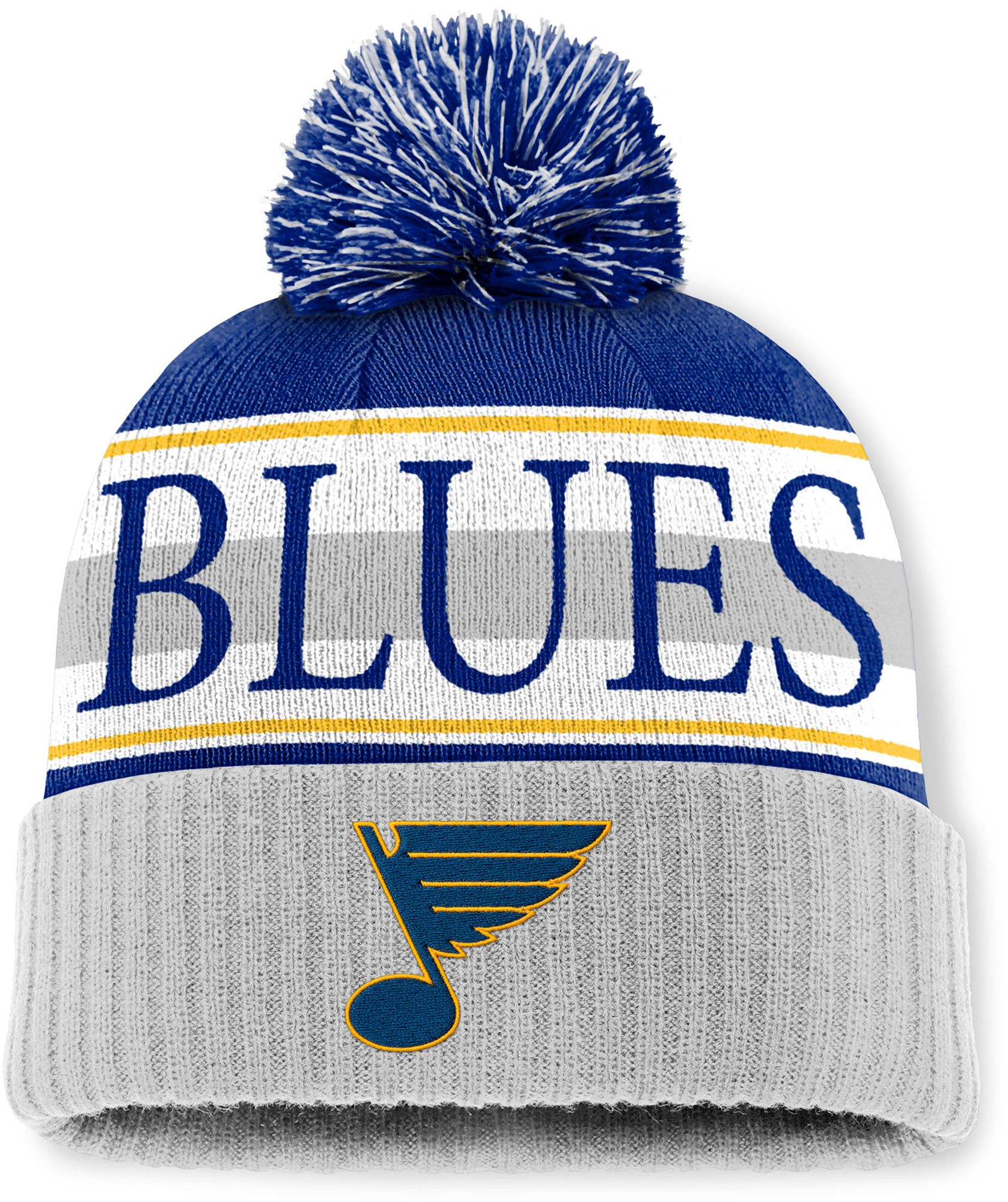 Mitchell & Ness Men's St. Louis Blues Blue and Grey Classic Pom Knit Beanie product image