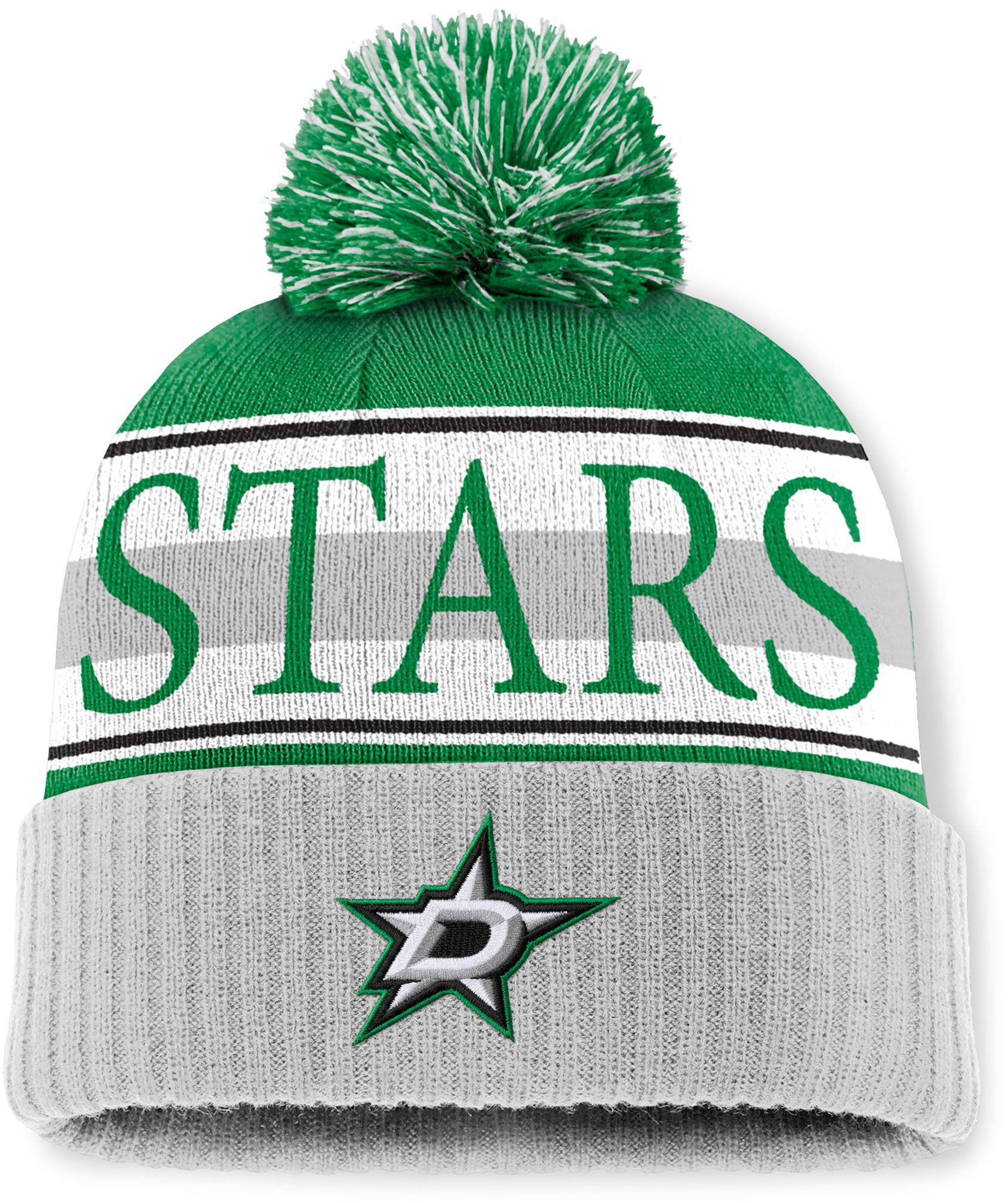 Mitchell & Ness Men's Dallas Stars Green and Grey Classic Pom Knit Beanie product image